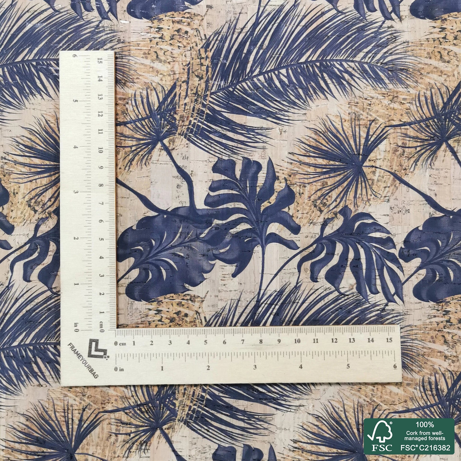 Leafs printed pattern on natural cork fabric (41)