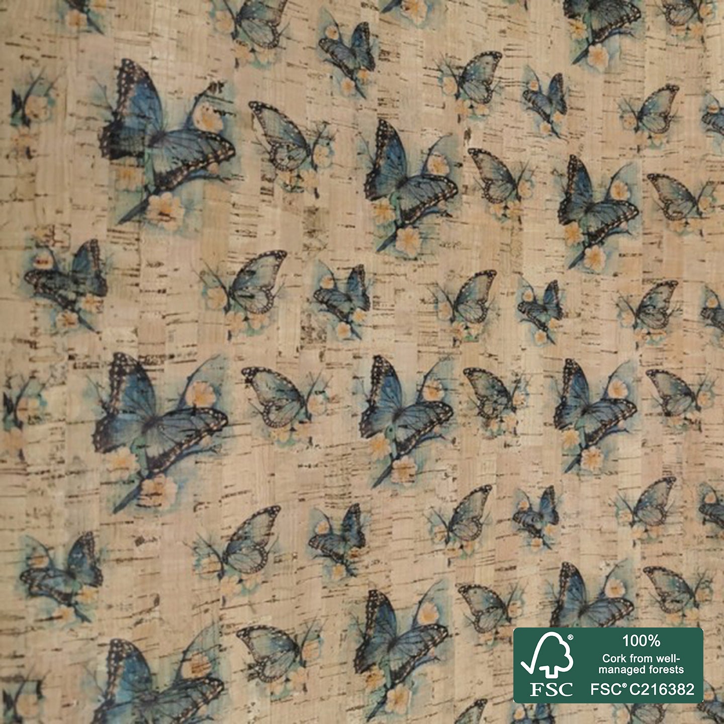 Butterflies printed pattern on natural cork fabric (44)