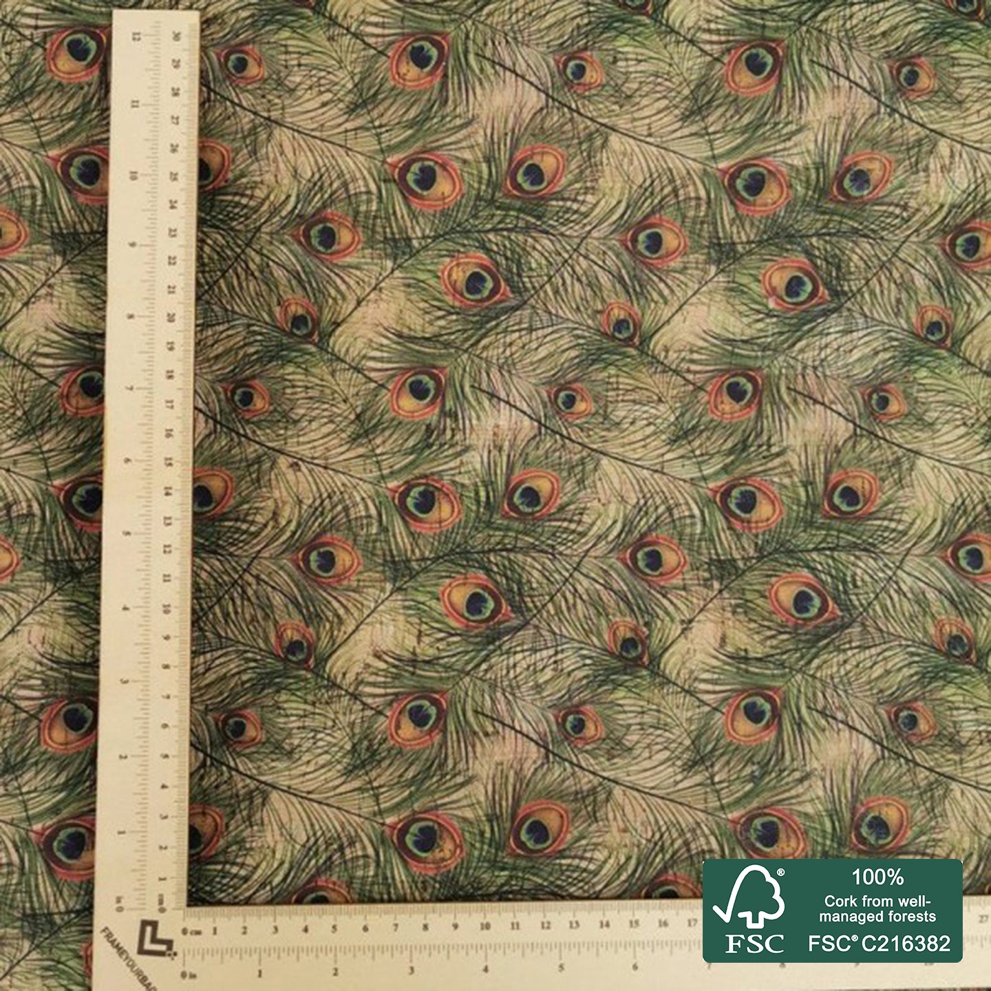 Feathers printed pattern on natural cork fabric (45)