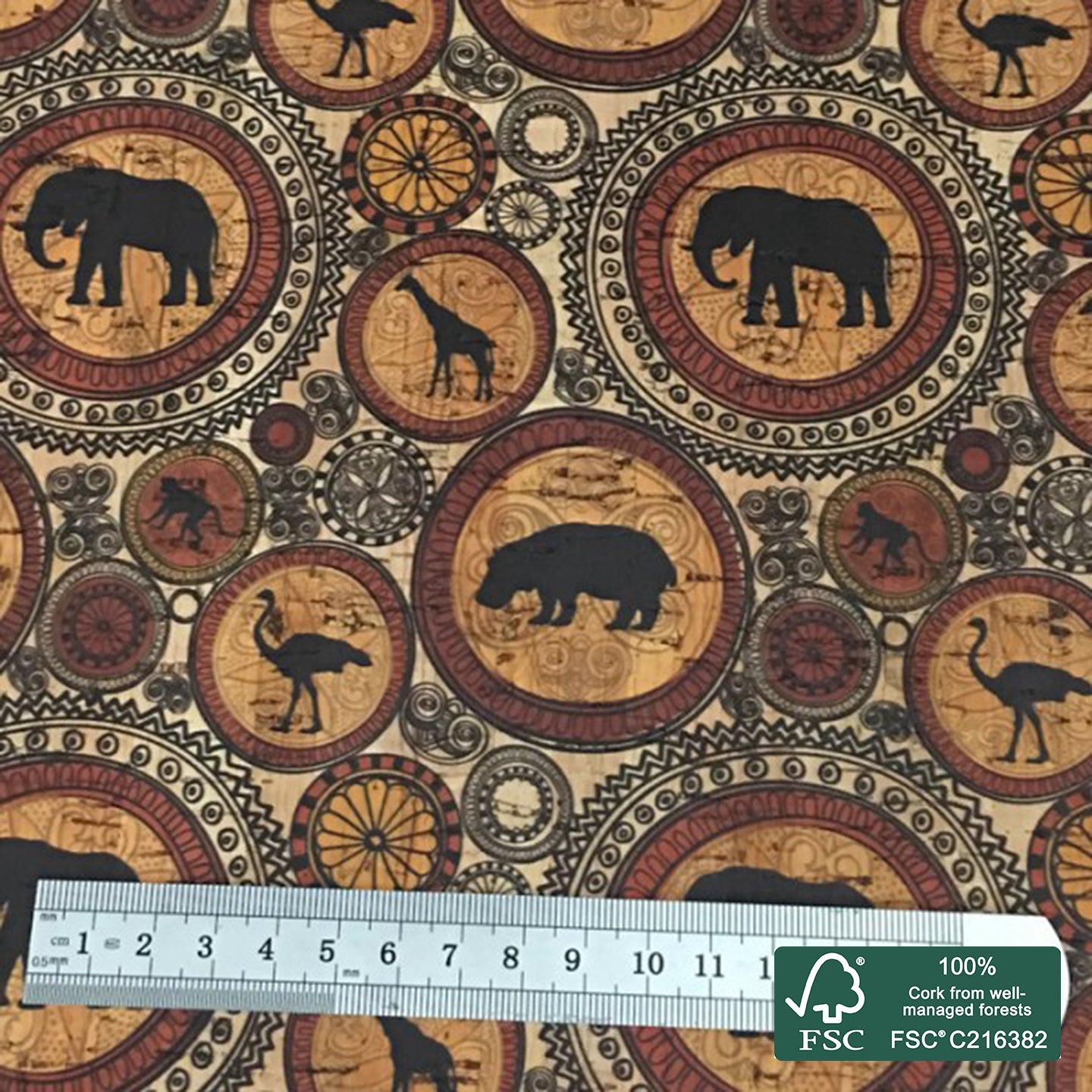 Animals printed pattern on natural cork fabric (47)