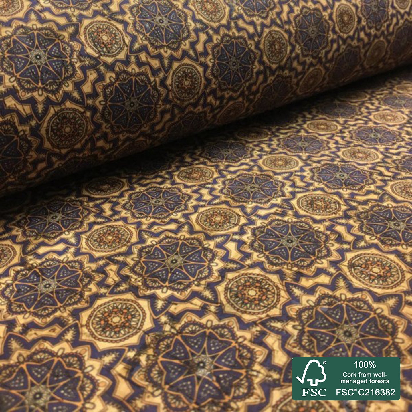 Tiles printed pattern on natural cork fabric (48)