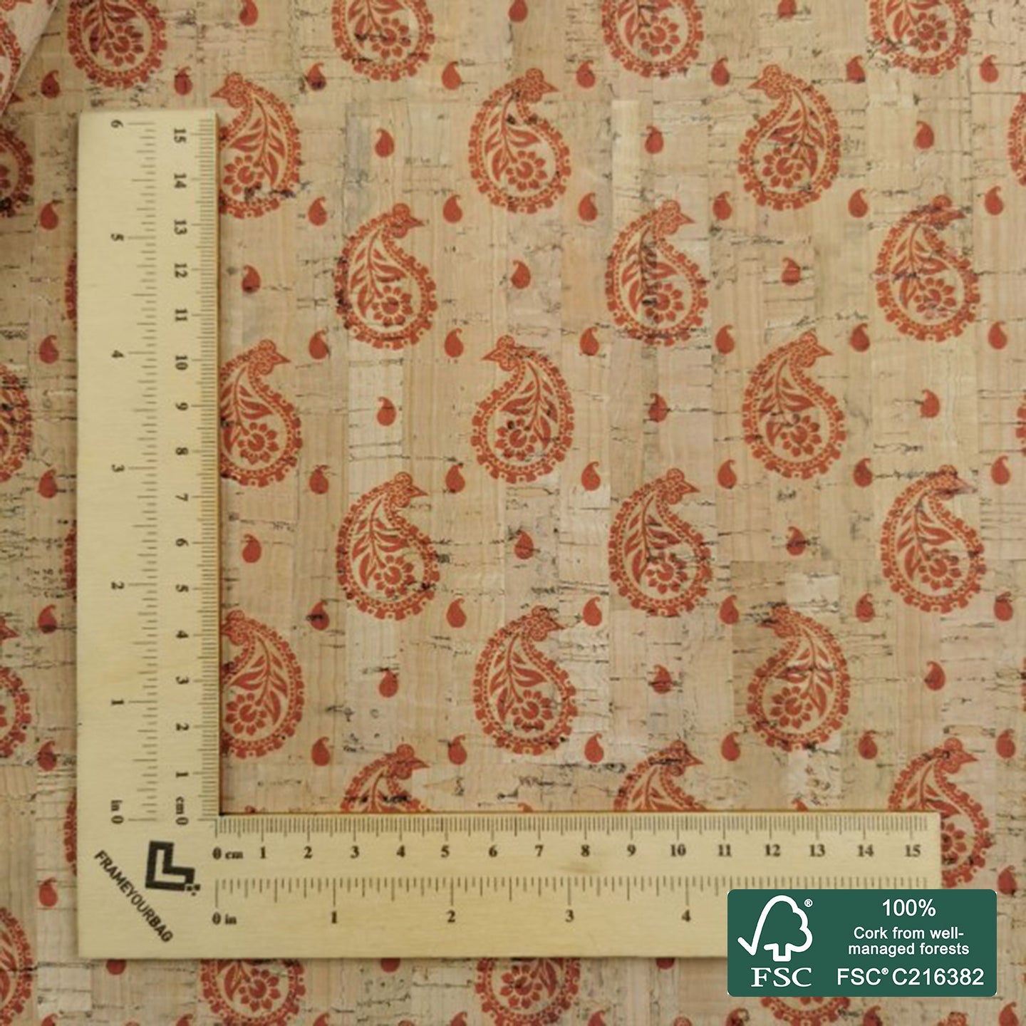 Cornucopia printed pattern on natural cork fabric (50)