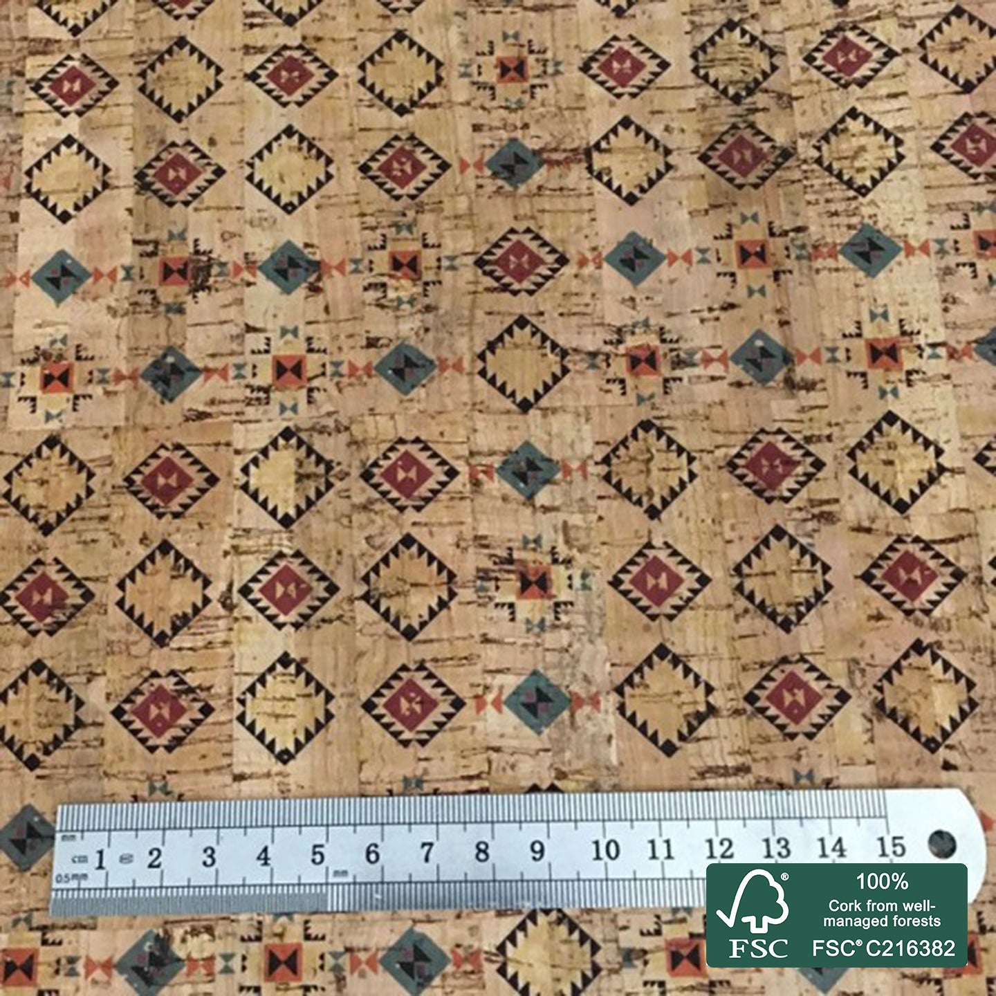 Tiles printed pattern on natural cork fabric (51)