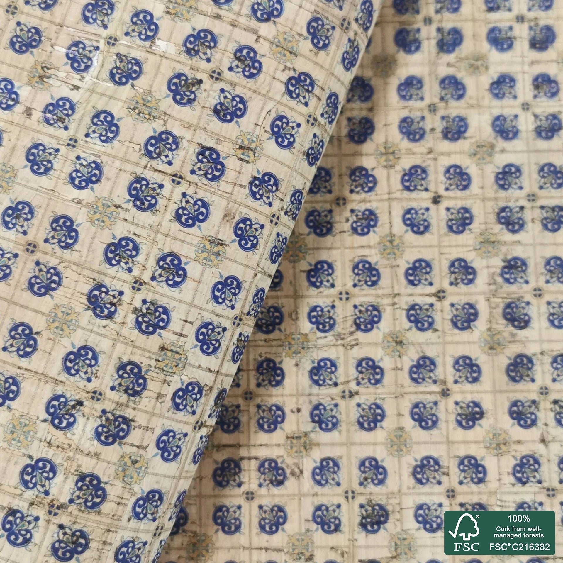 Tiles printed pattern on natural cork fabric (53)