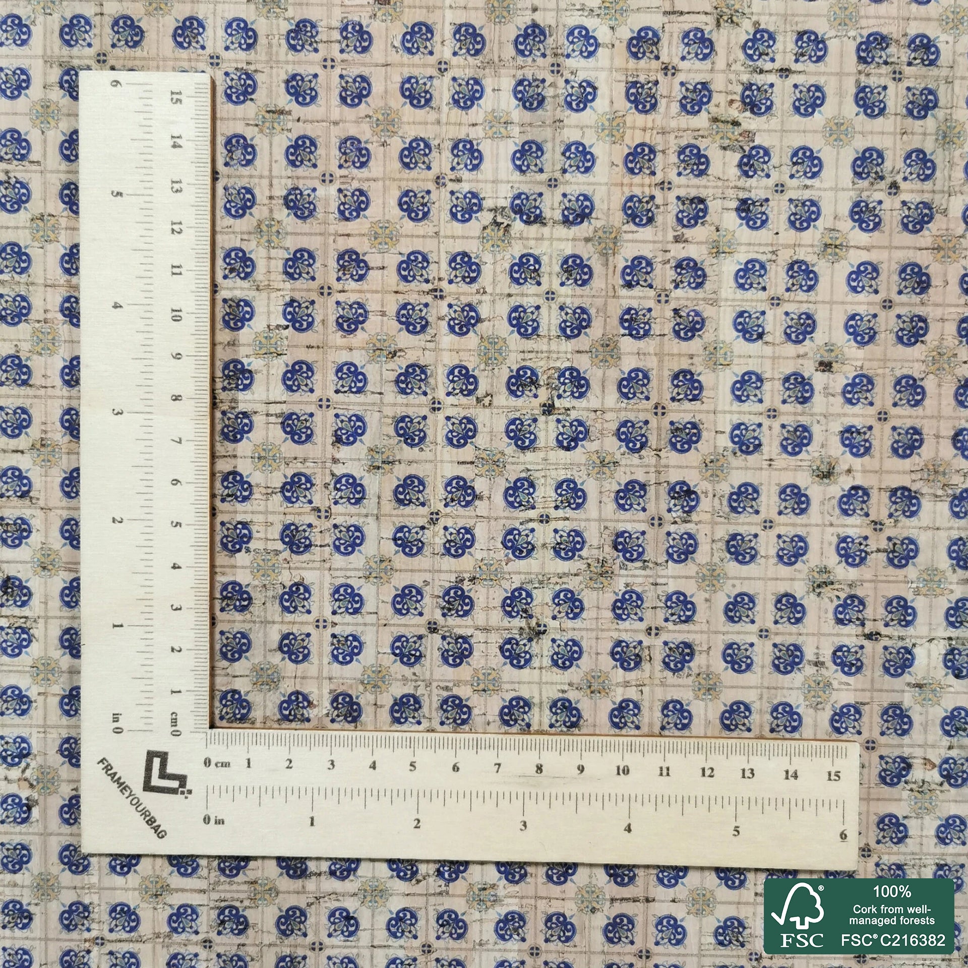 Tiles printed pattern on natural cork fabric (53)