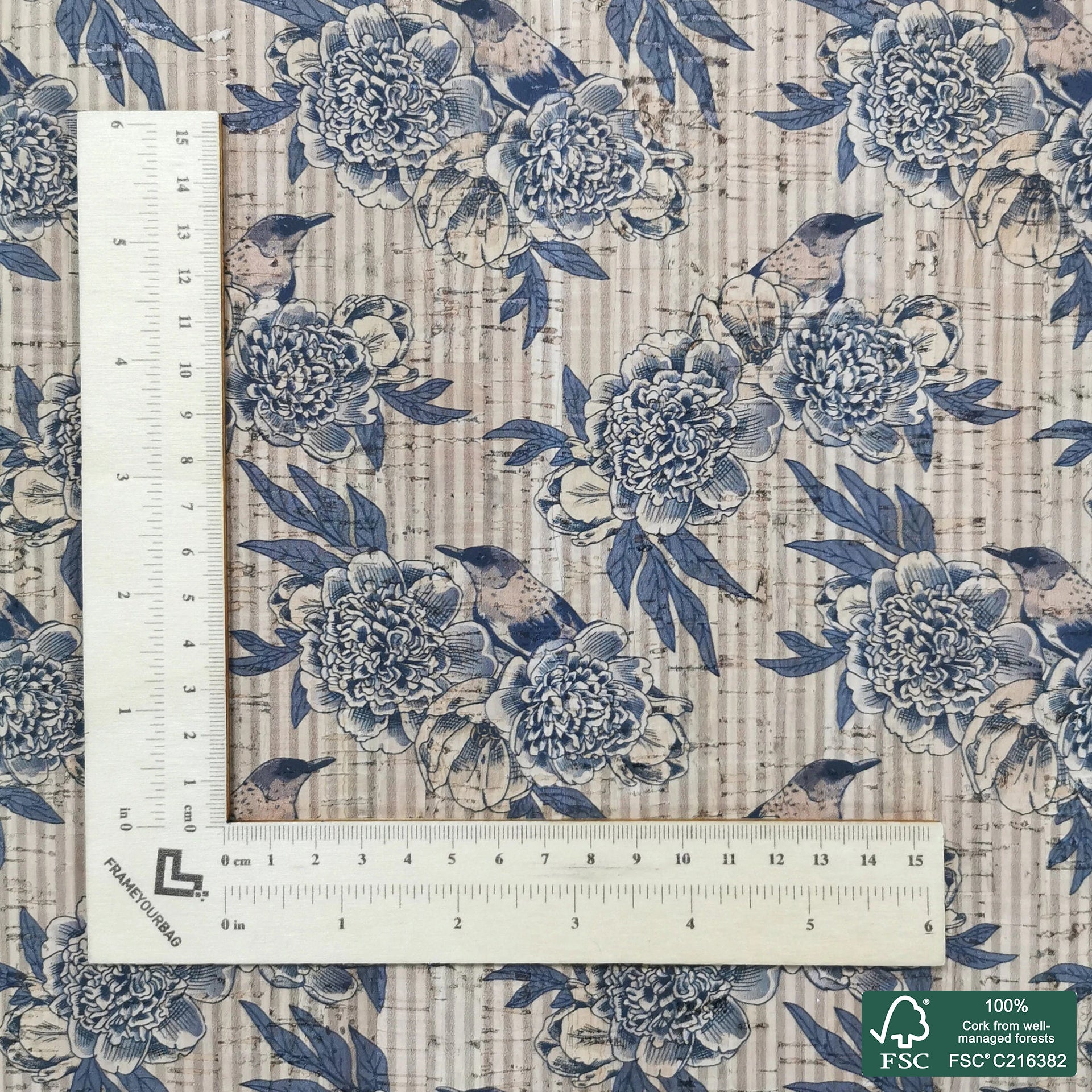 Birds printed pattern on natural cork fabric (56)