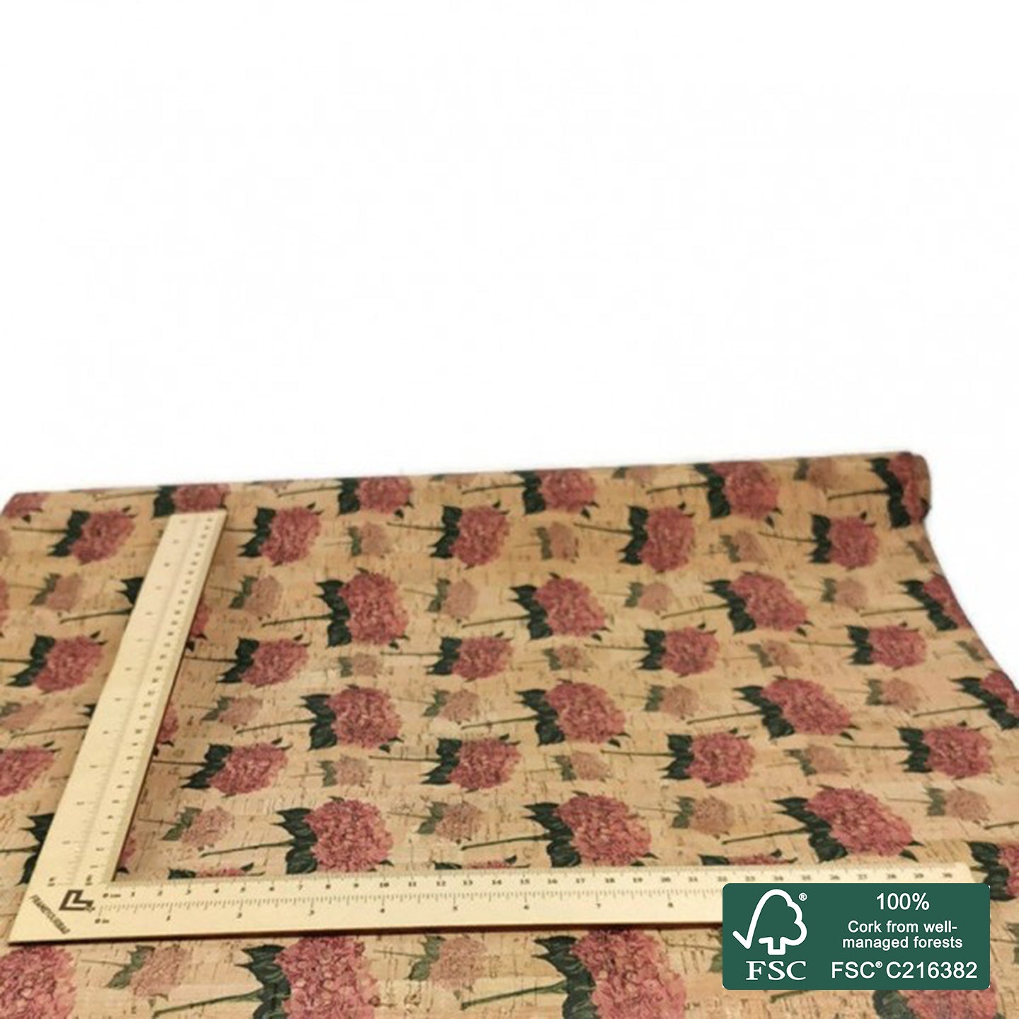 Flowers printed pattern on natural cork fabric (58)