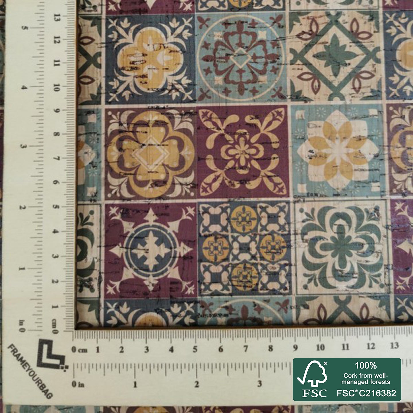 Tiles printed pattern on natural cork fabric (59)