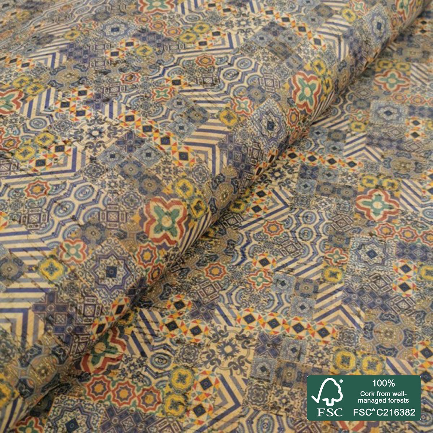 Tiles printed pattern on natural cork fabric (60)