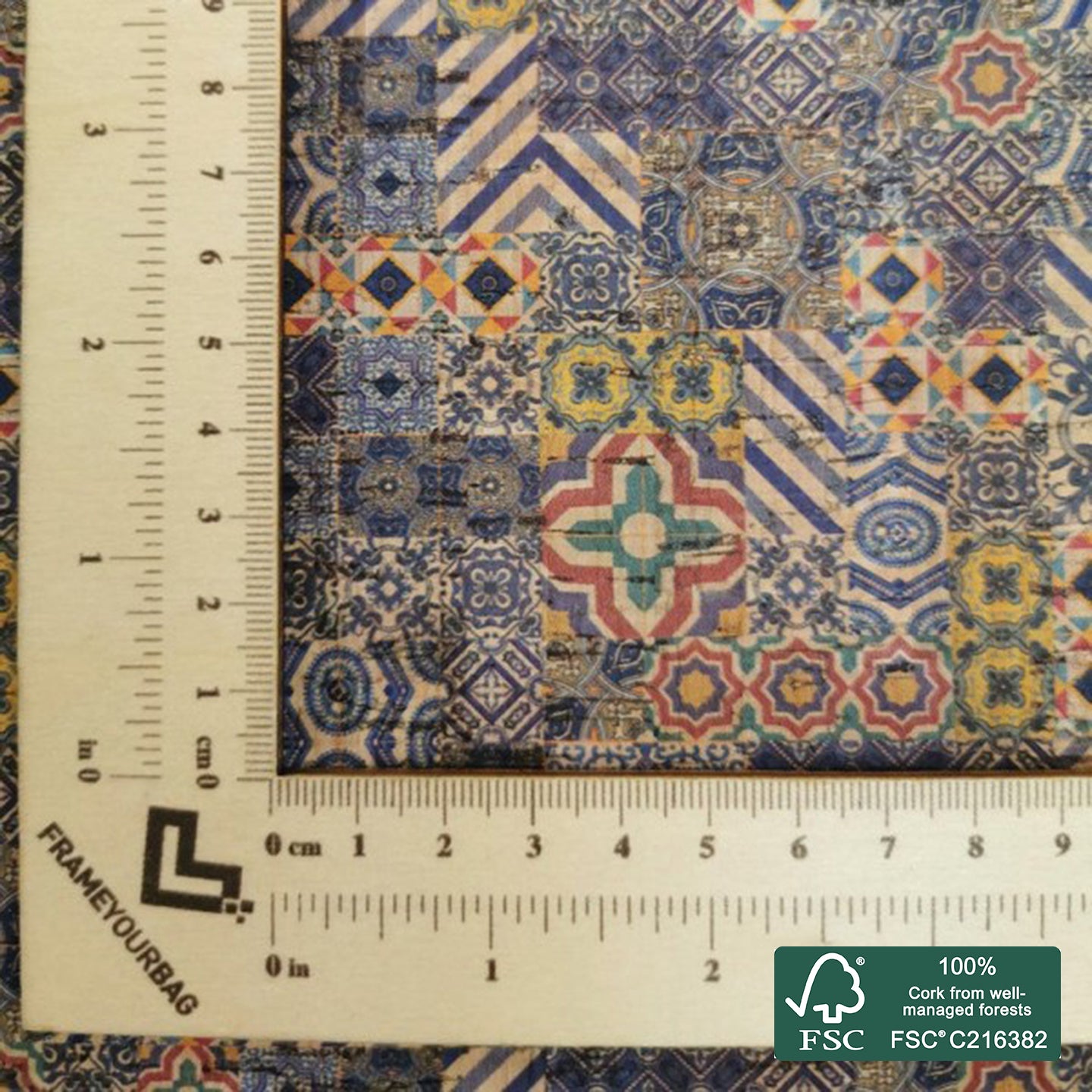 Tiles printed pattern on natural cork fabric (60)