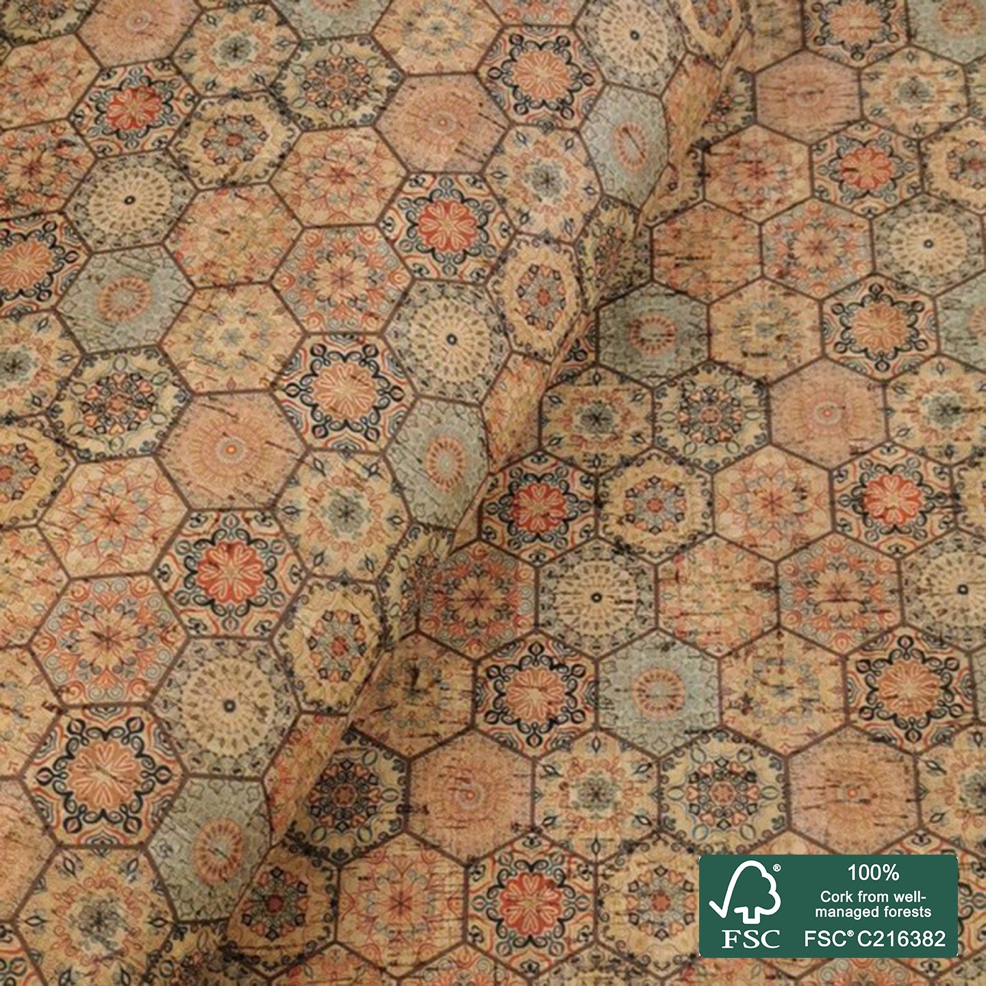 Tiles printed pattern on natural cork fabric (61)