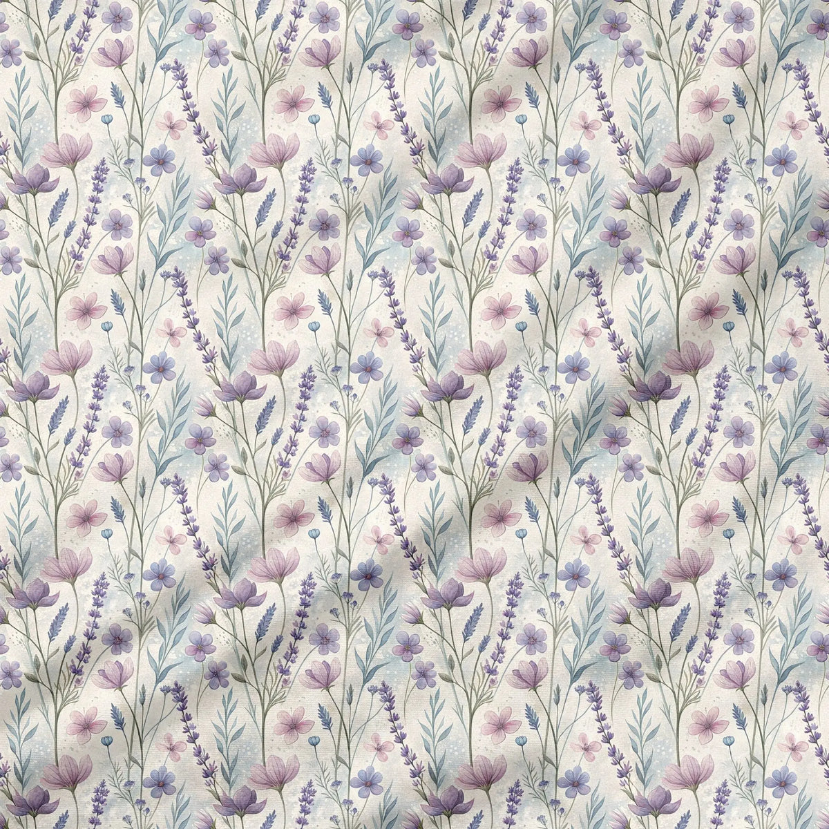 40 Pieces Purple Watercolor Floral Charm Printed Percale Cotton Fabric (CHP017)