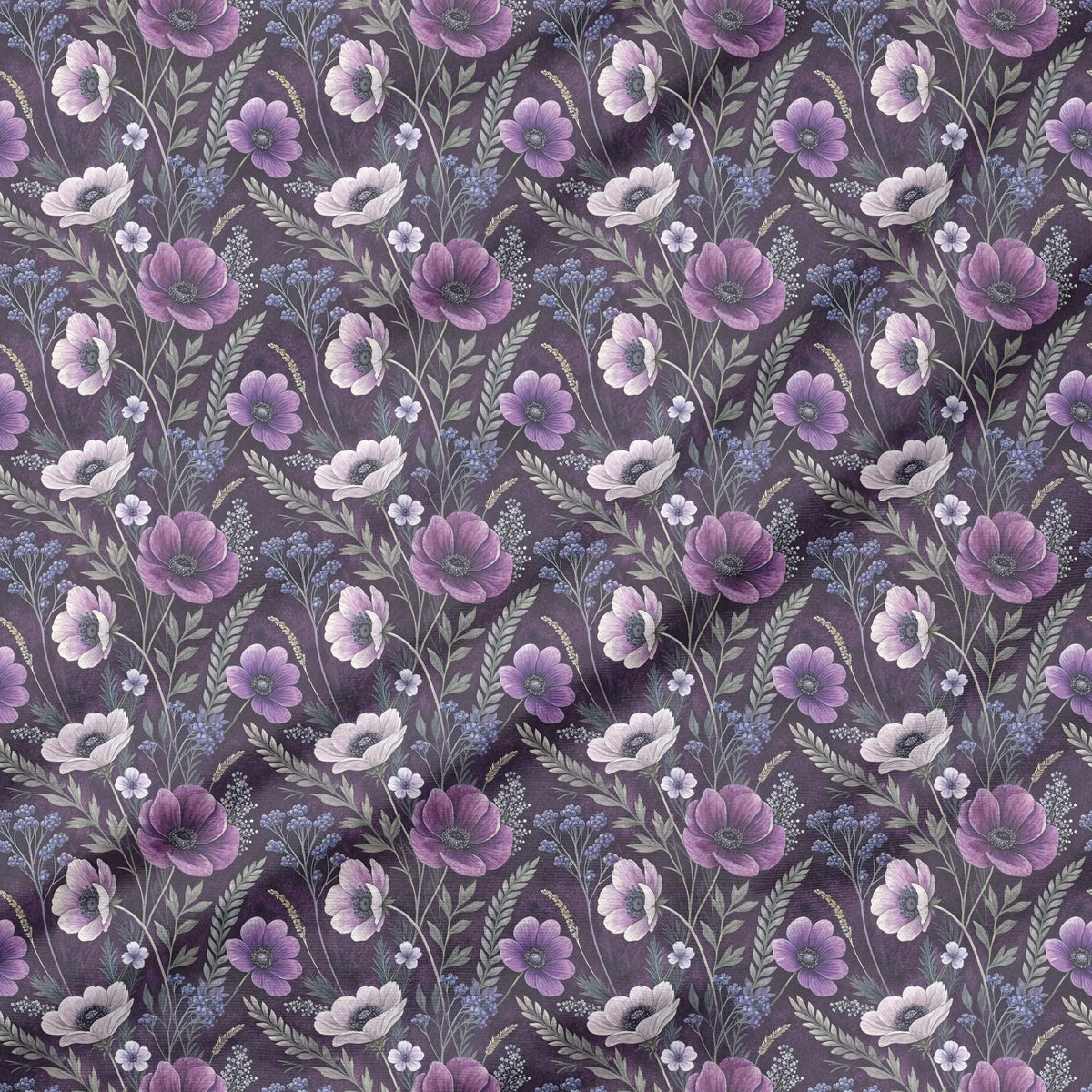 40 Pieces Purple Watercolor Floral Charm Printed Percale Cotton Fabric (CHP017)