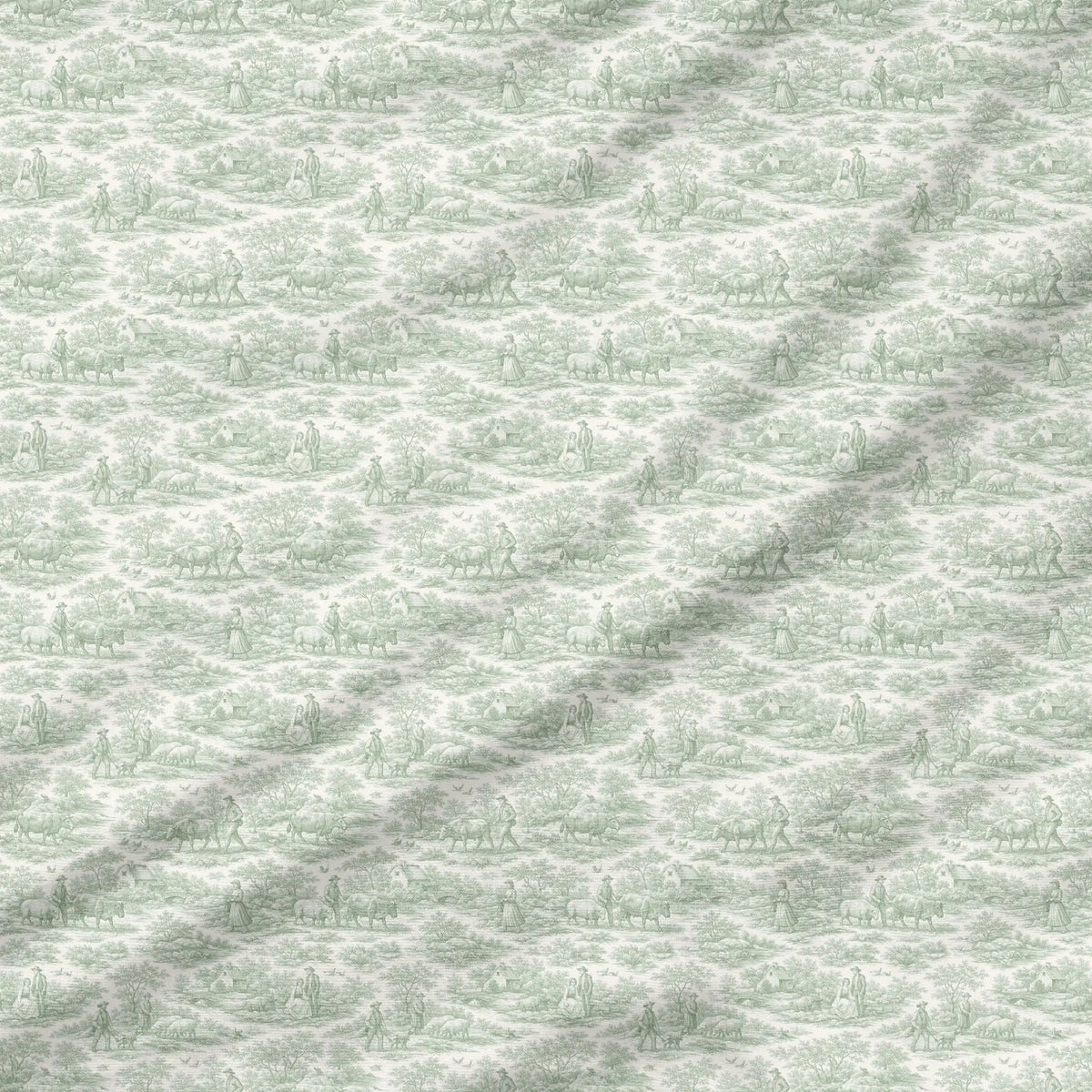 40 Pieces Green Toile de Jouy Printed Percale Cotton Fabric (CHP010)