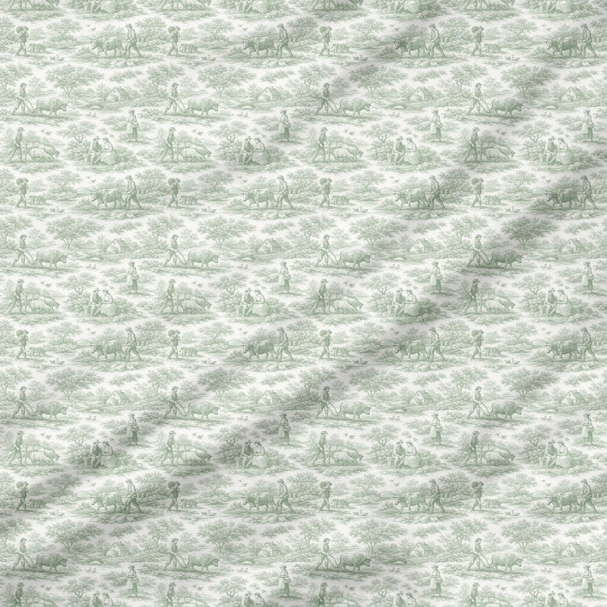 40 Pieces Green Toile de Jouy Printed Percale Cotton Fabric (CHP010)