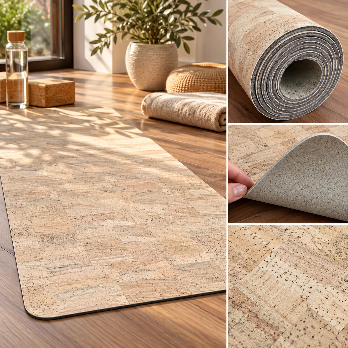 Premium Yoga Cork Mat on Natural Superior cork fabric