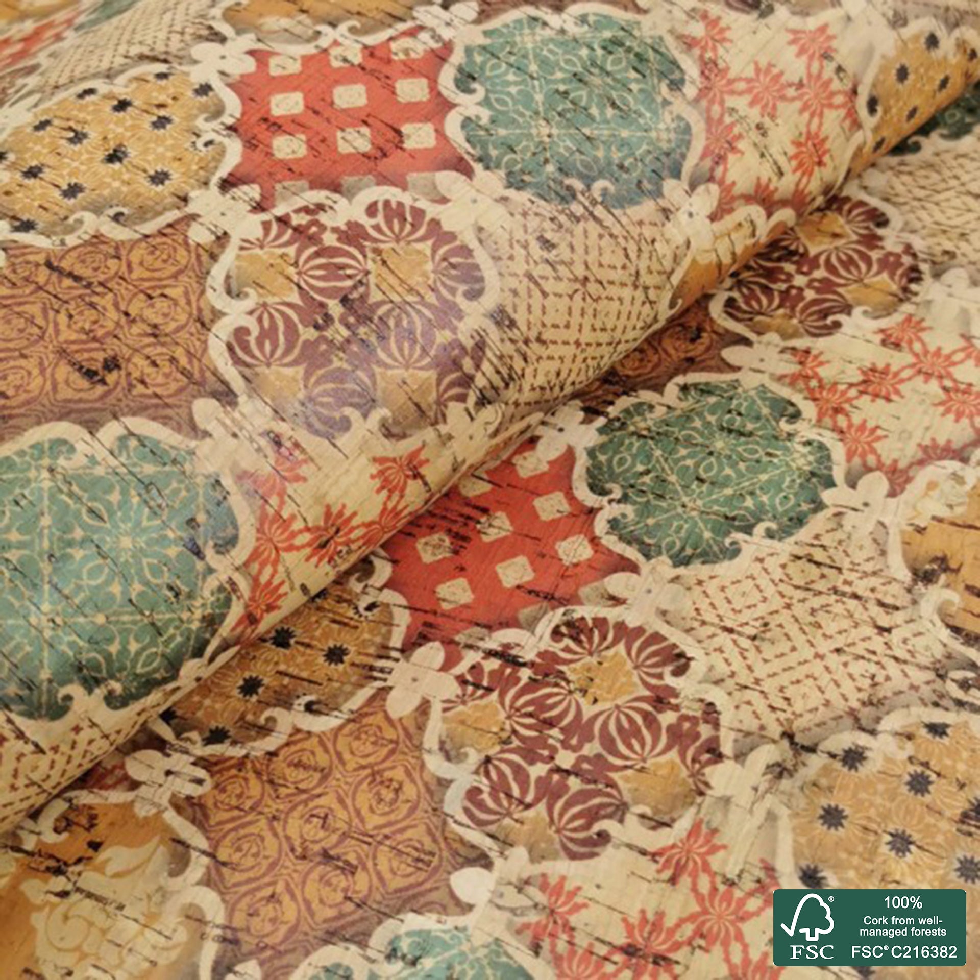 Tiles printed pattern on natural cork fabric (64)