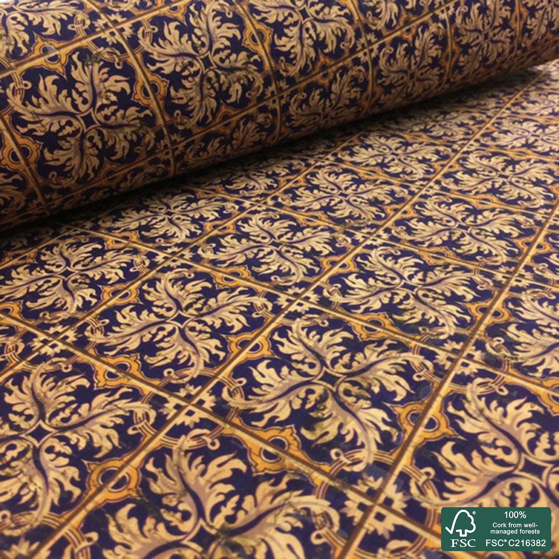 Tiles printed pattern on natural cork fabric (66)