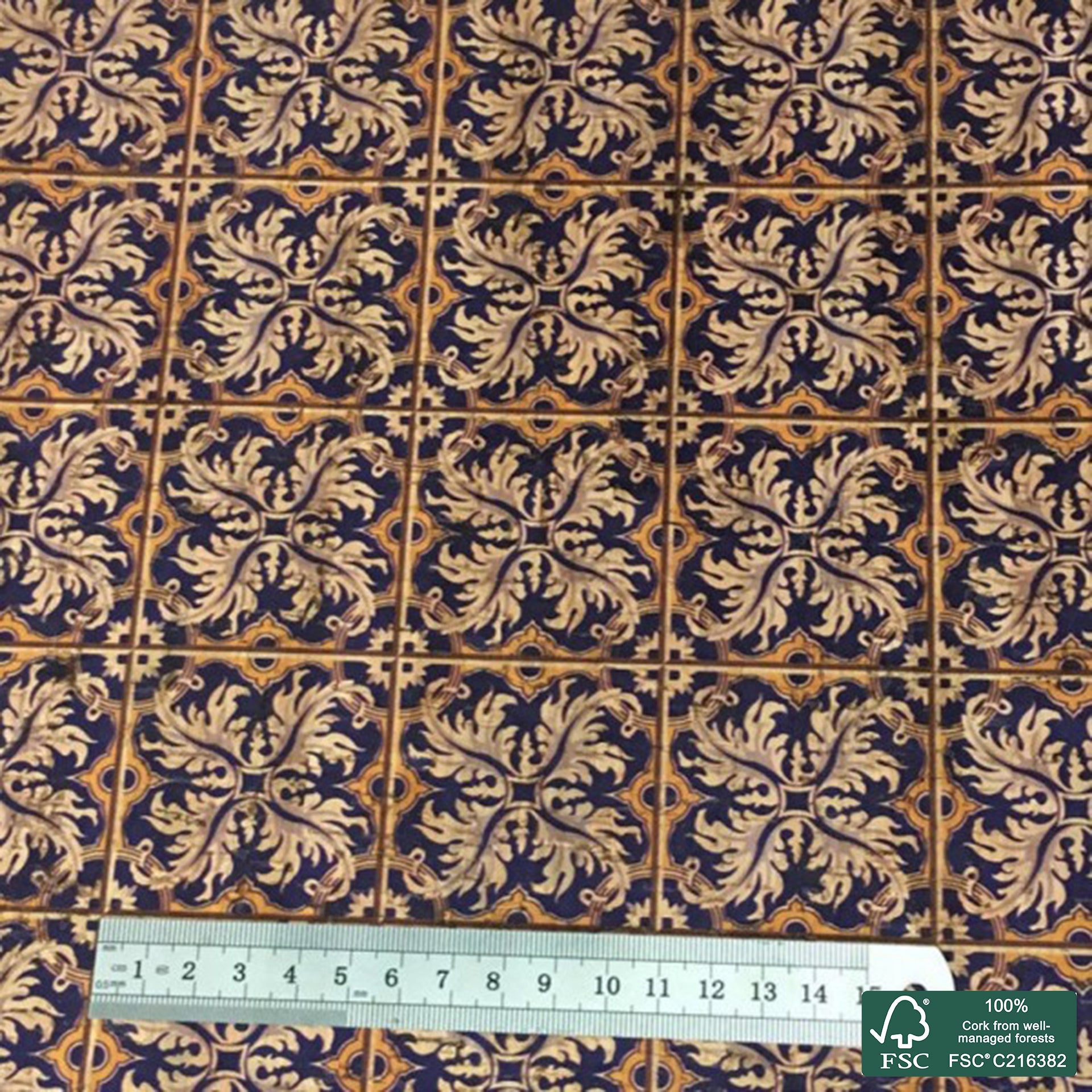 Tiles printed pattern on natural cork fabric (66)