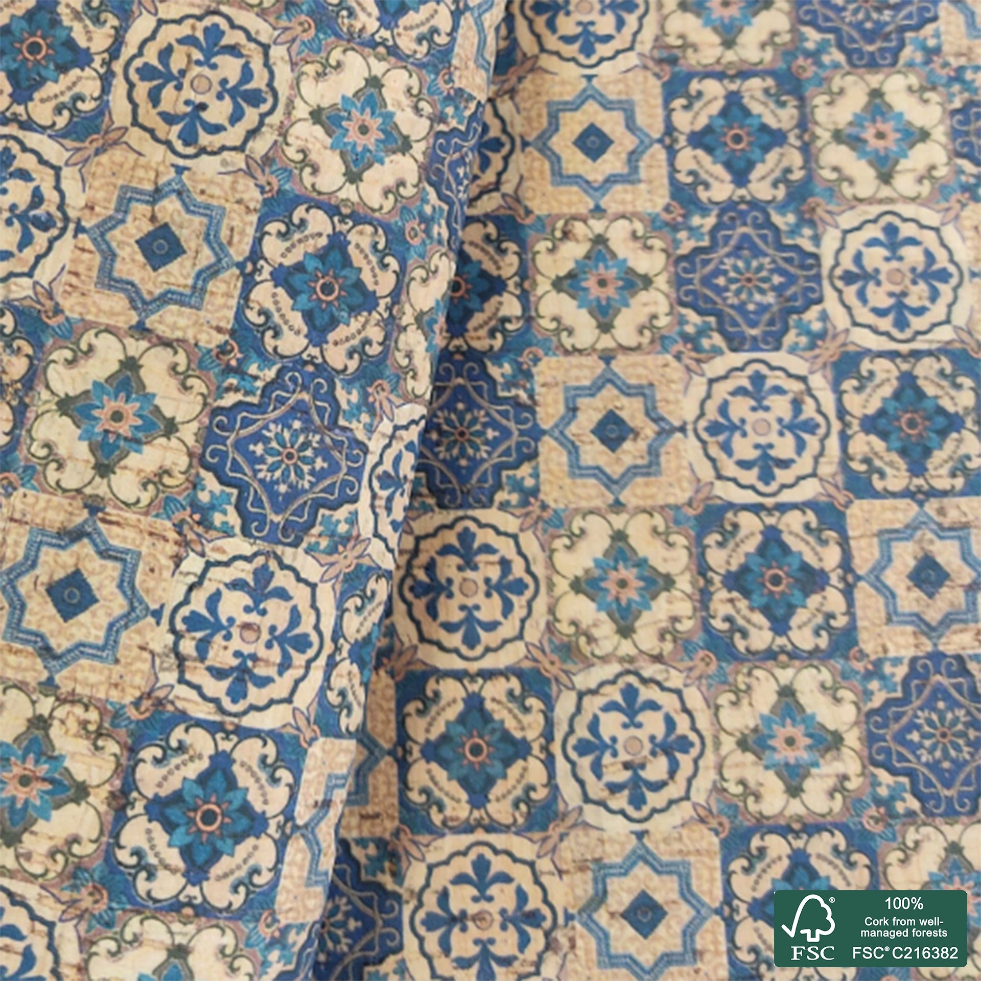 Tiles printed pattern on natural cork fabric (68)