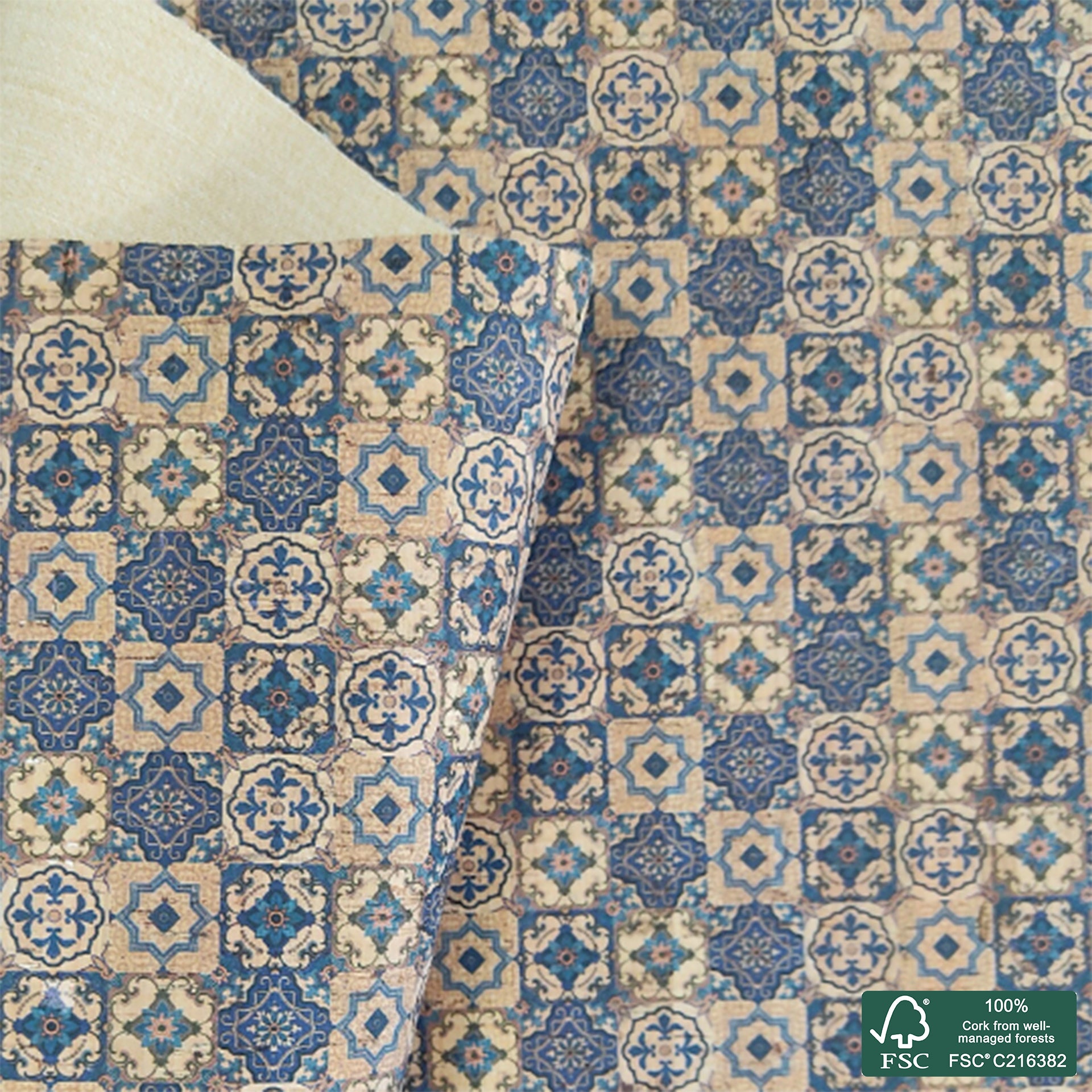 Tiles printed pattern on natural cork fabric (68)