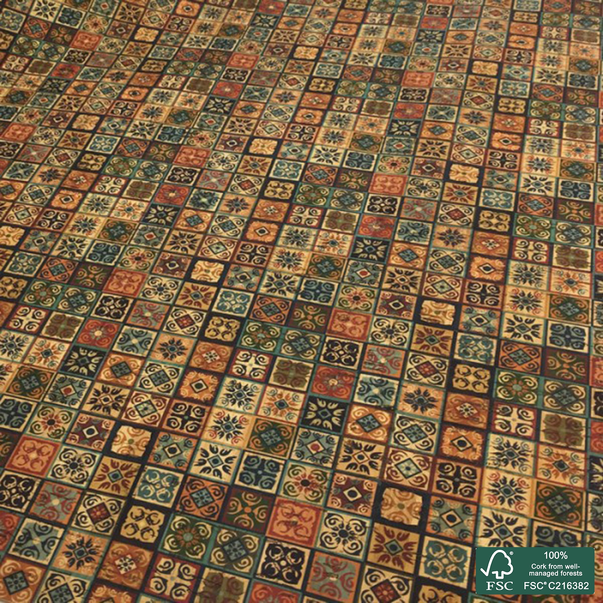 Tiles printed pattern on natural cork fabric (69)