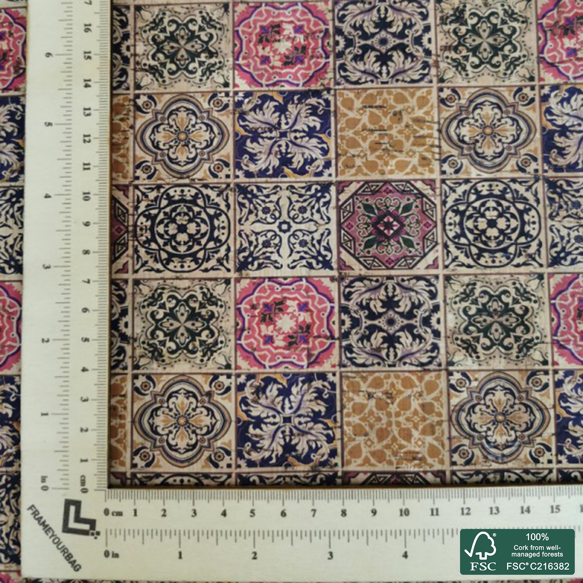 Tiles printed pattern on natural cork fabric (70)