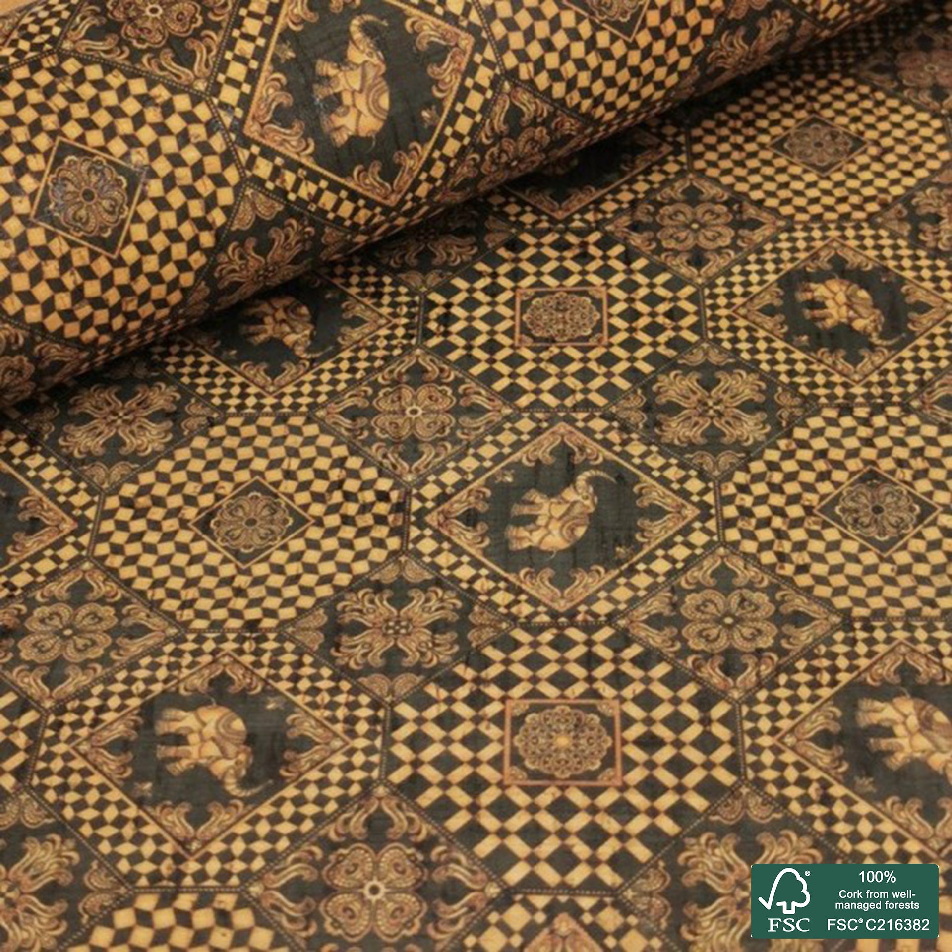 Tiles printed pattern on natural cork fabric (71)