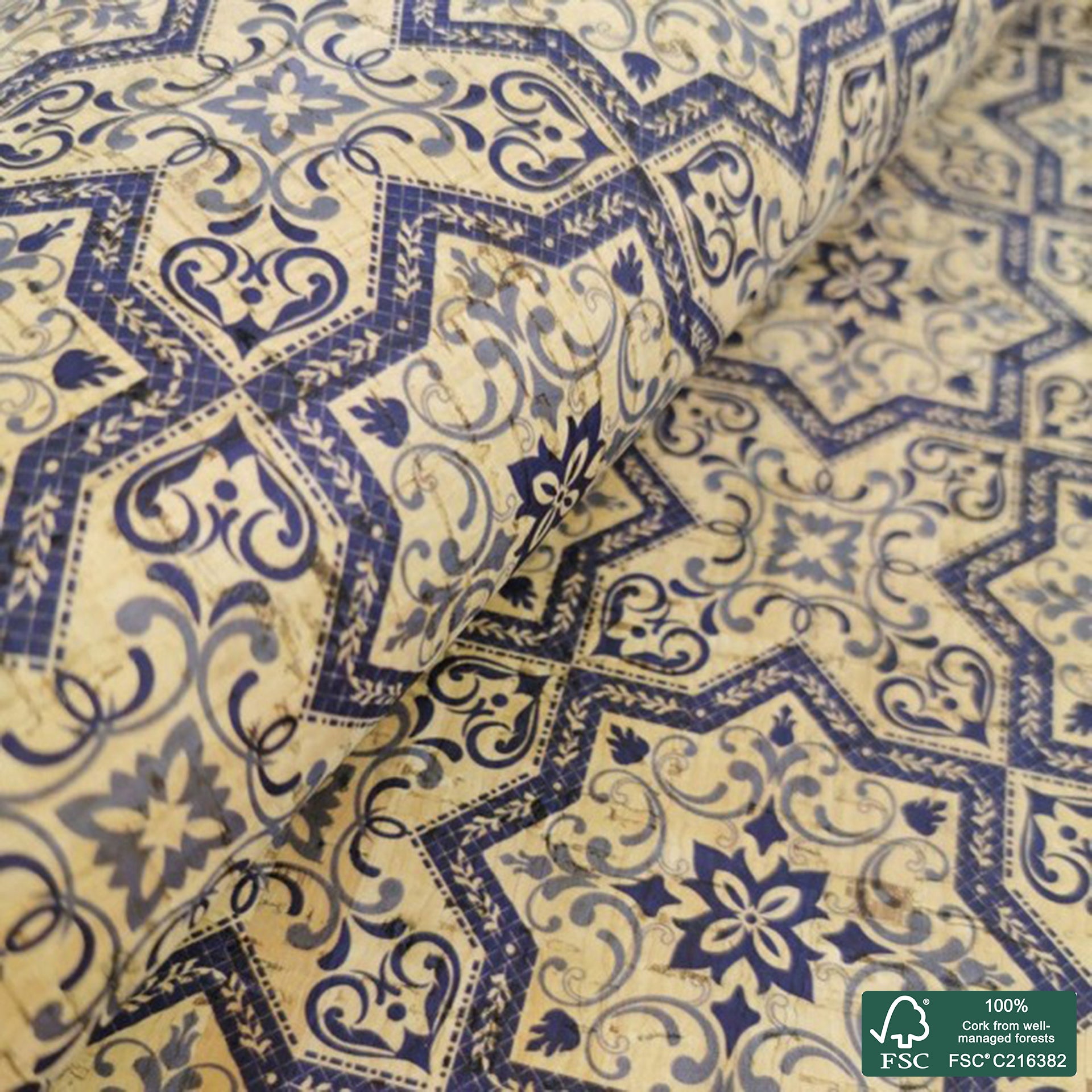 Tiles printed pattern on natural cork fabric (73)