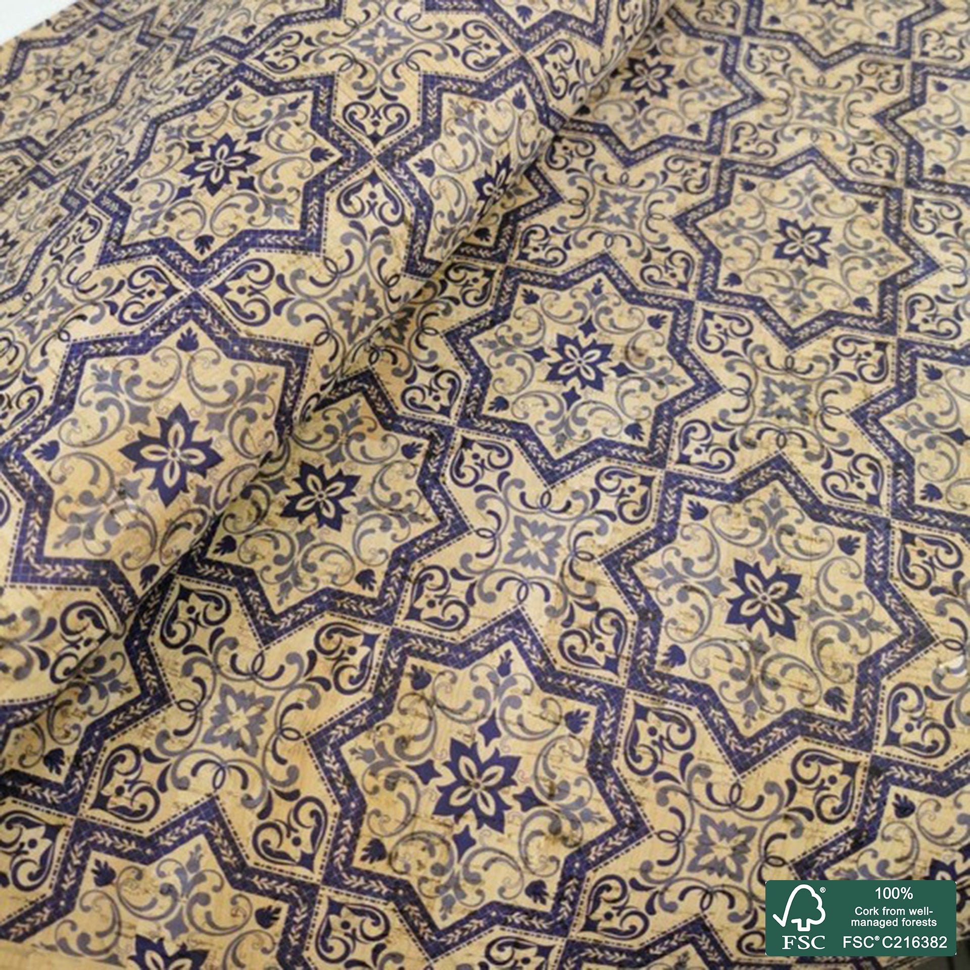 Tiles printed pattern on natural cork fabric (73)