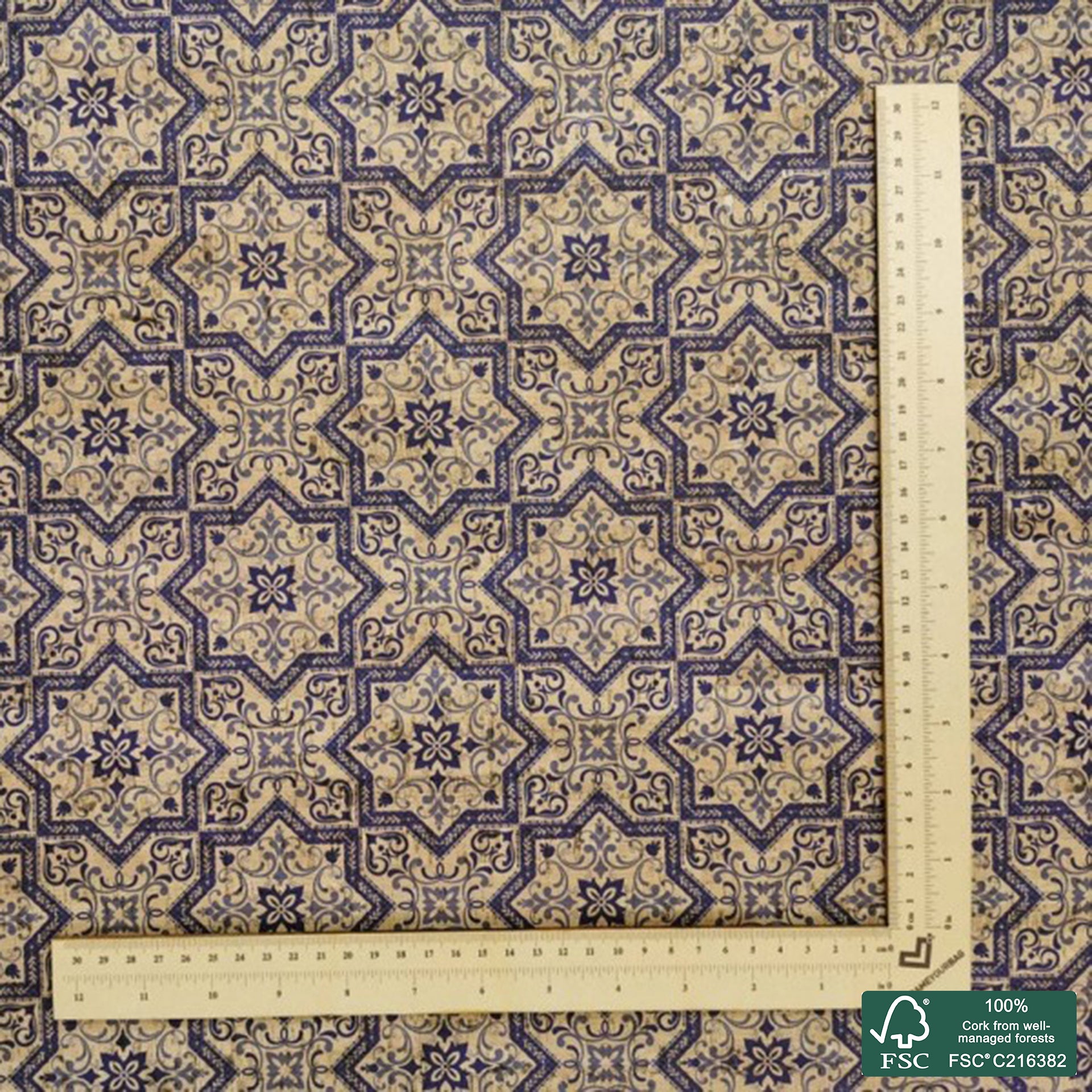 Tiles printed pattern on natural cork fabric (73)