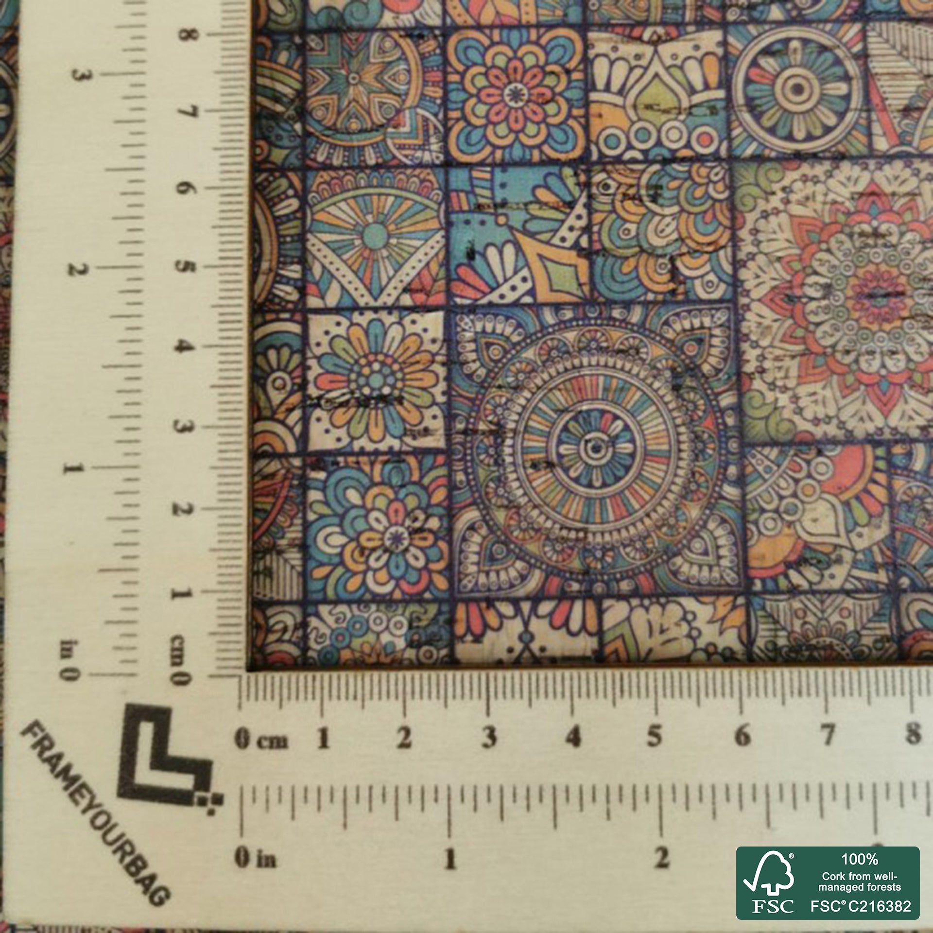 Tiles printed pattern on natural cork fabric (74)