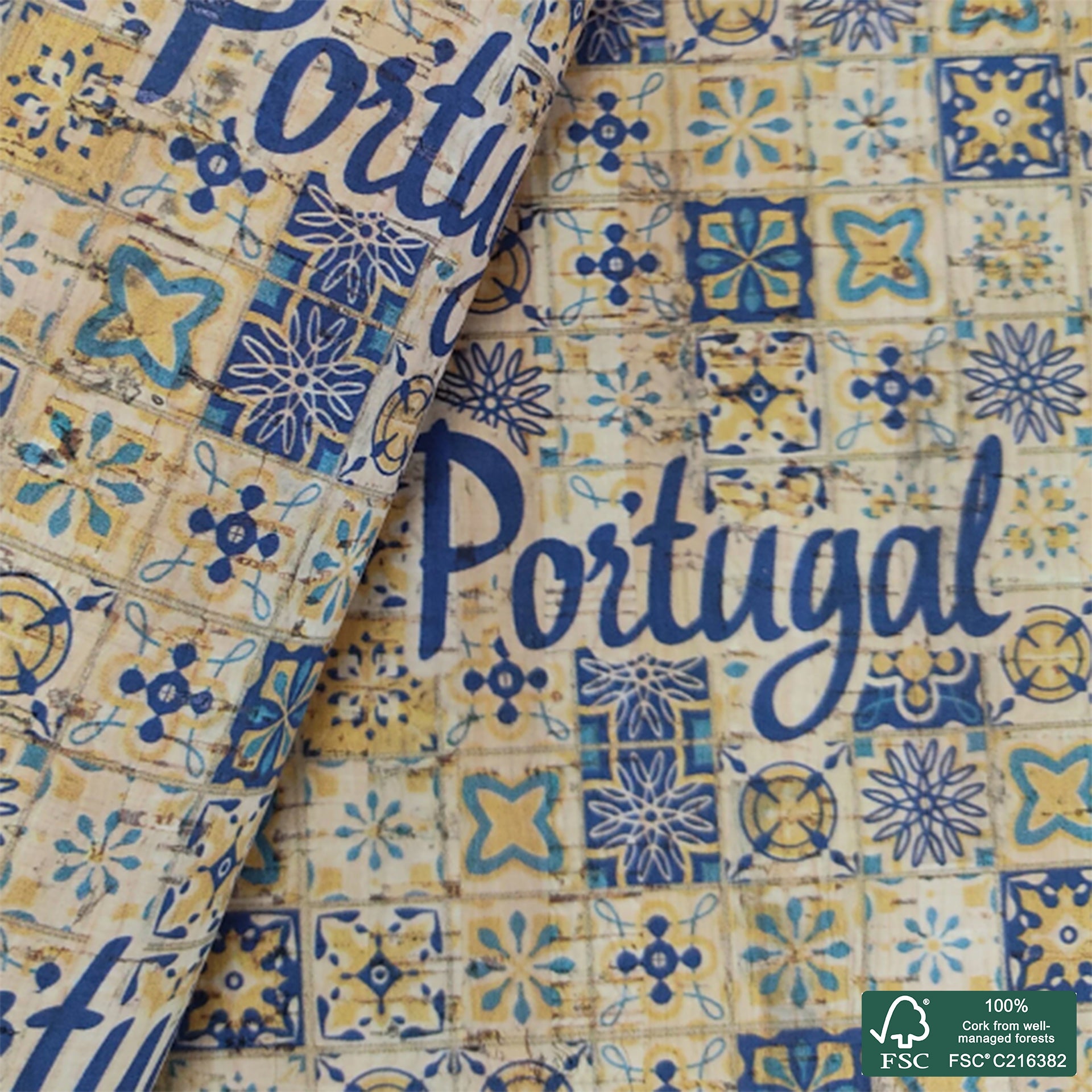 Tiles printed pattern on natural cork fabric (75)