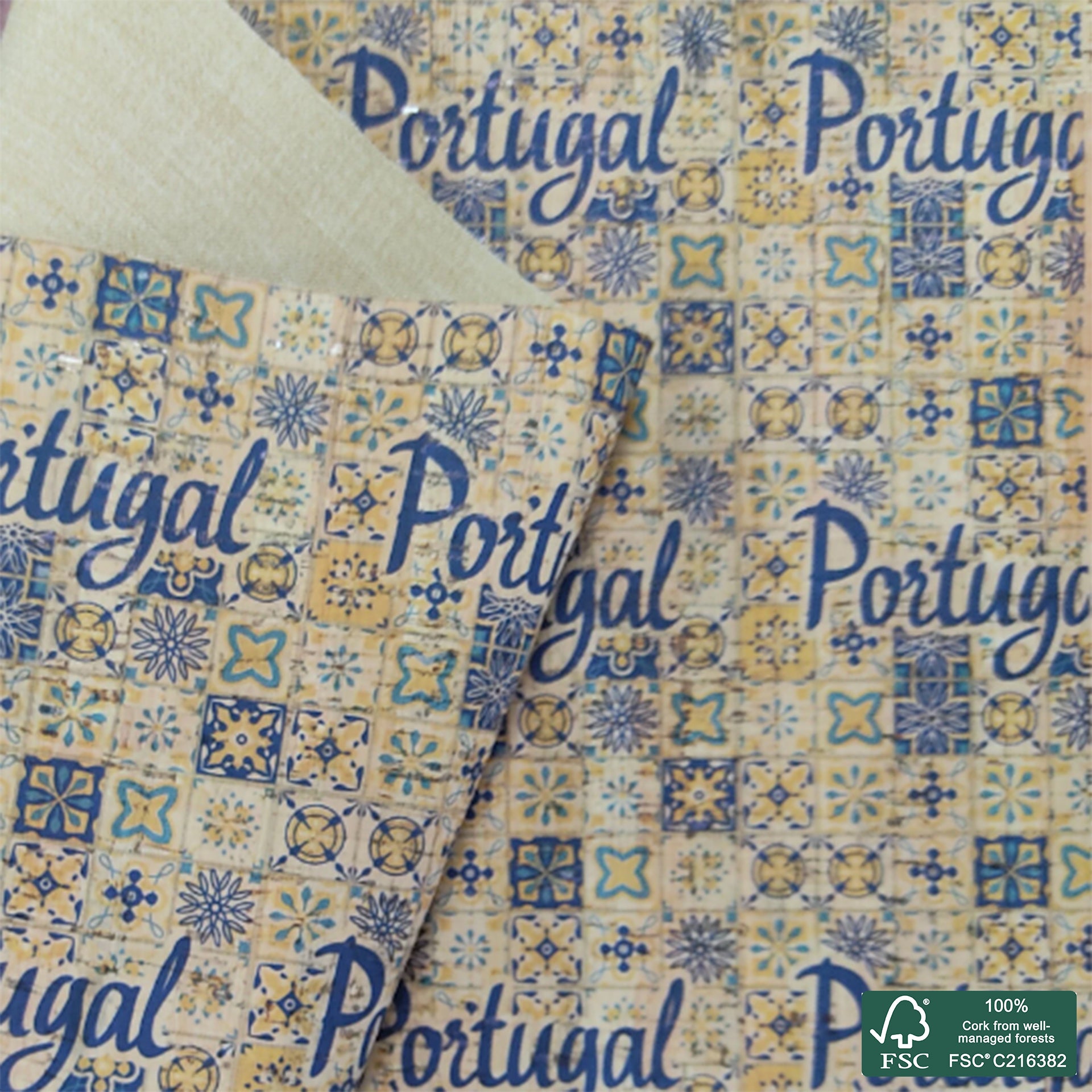 Tiles printed pattern on natural cork fabric (75)