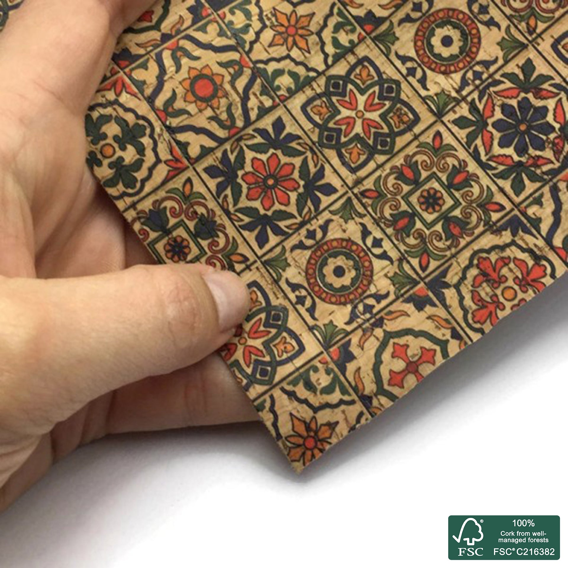 Tiles printed pattern on natural cork fabric (76)
