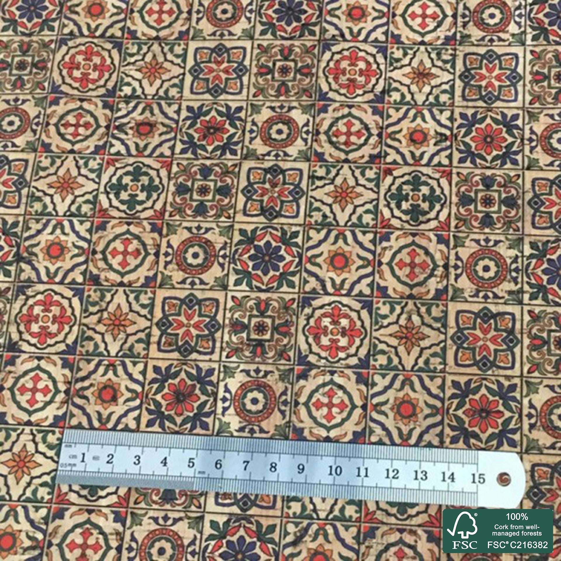 Tiles printed pattern on natural cork fabric (76)