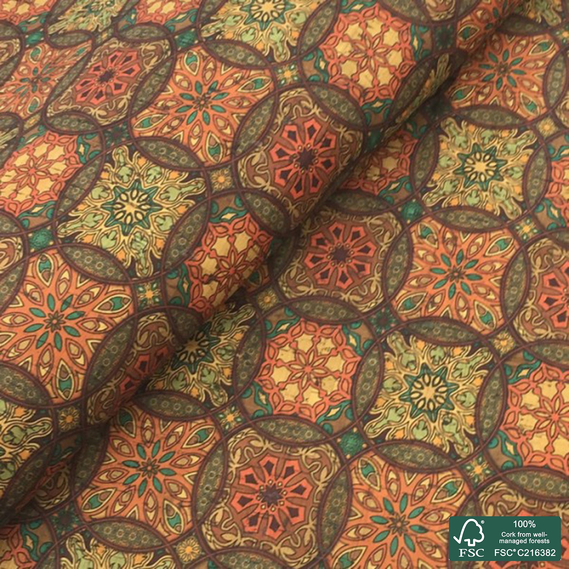 Tiles printed pattern on natural cork fabric (78)