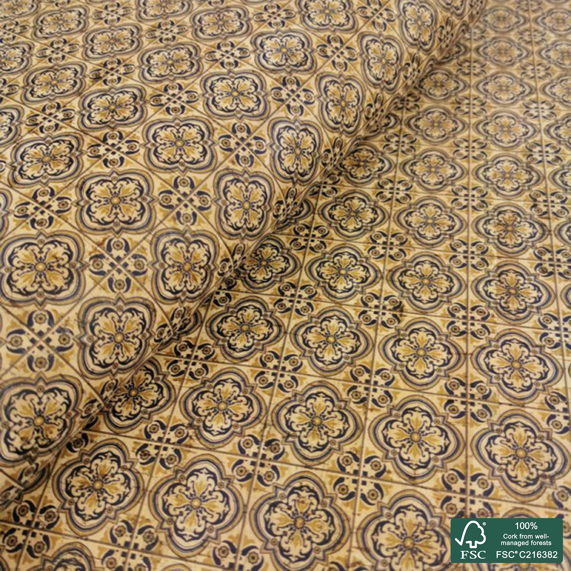 Tiles printed pattern on natural cork fabric (82)