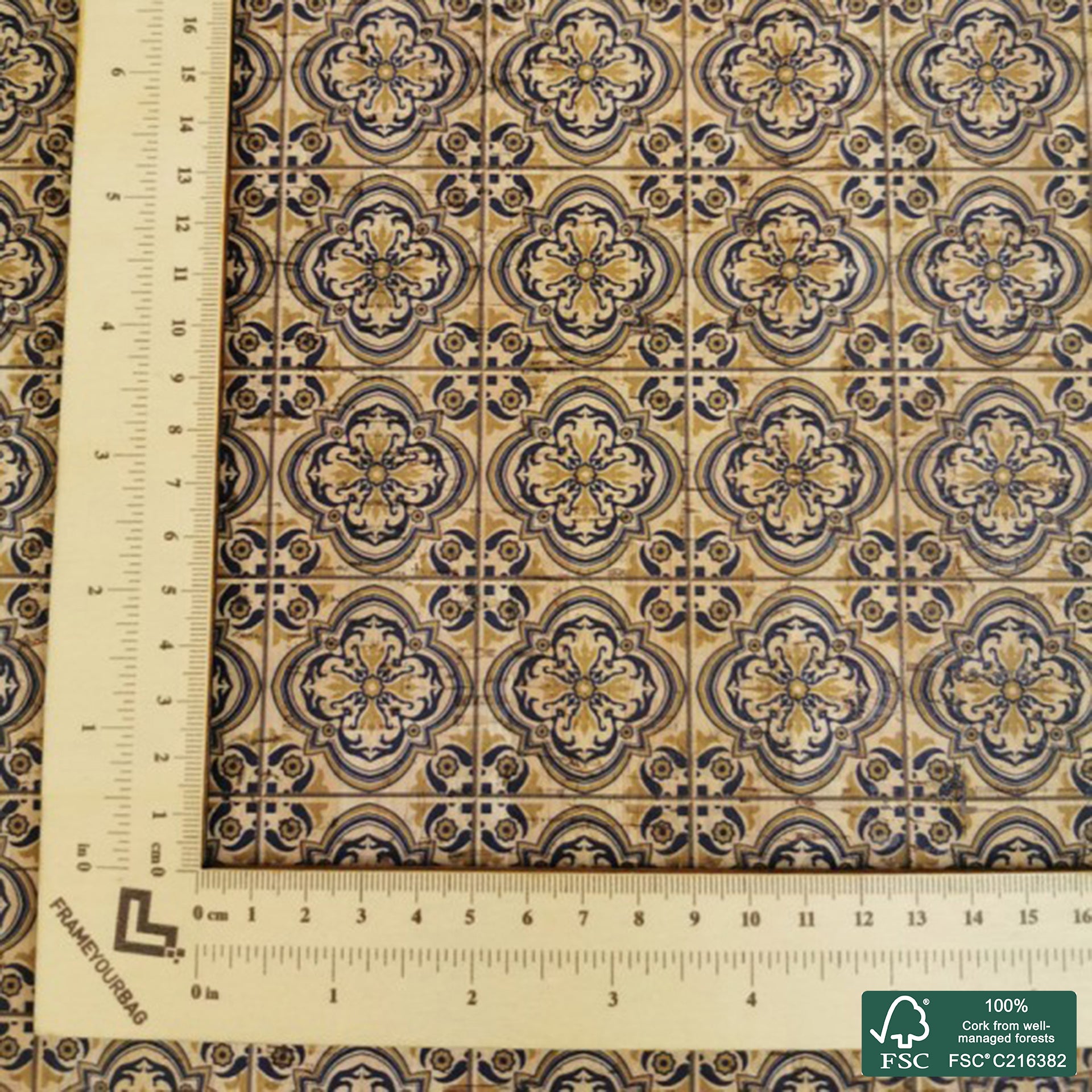 Tiles printed pattern on natural cork fabric (82)