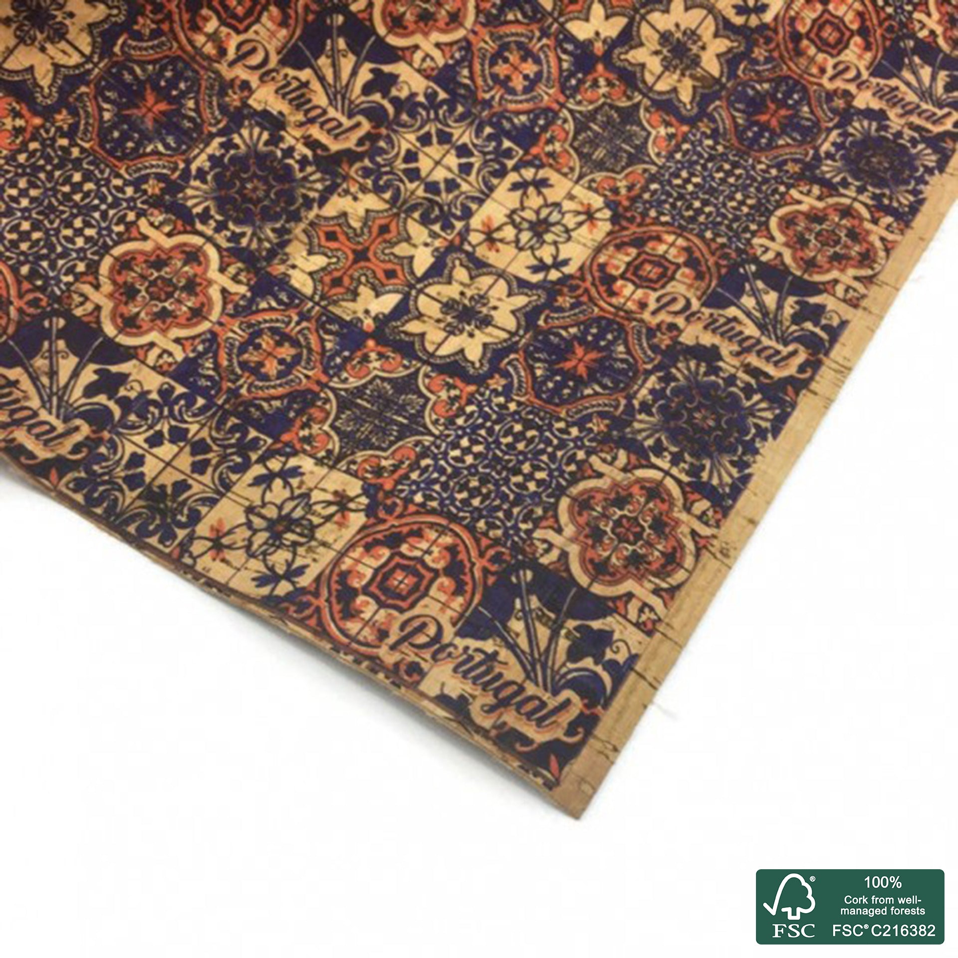 Tiles printed pattern on natural cork fabric (83)
