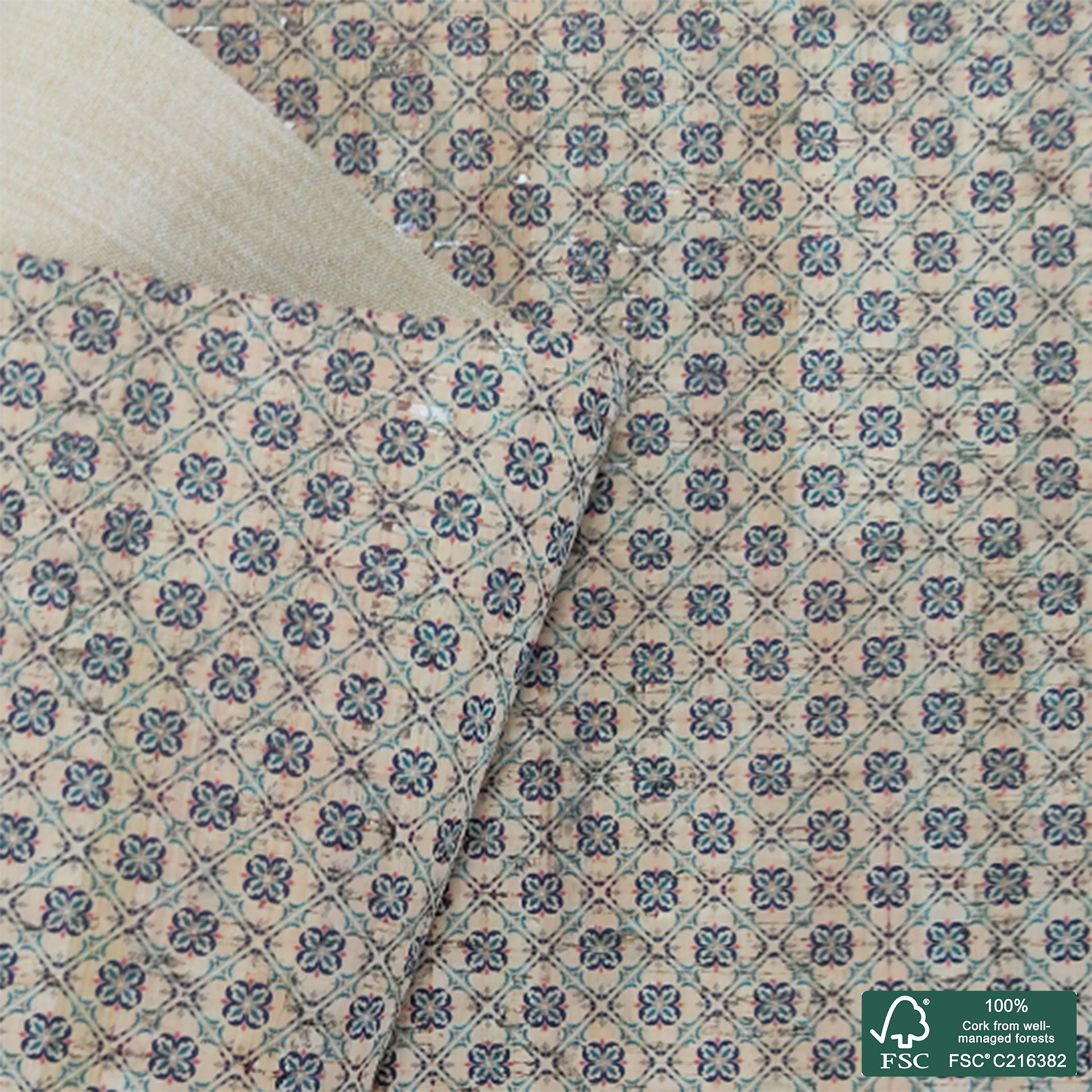 Tiles printed pattern on natural cork fabric (84)