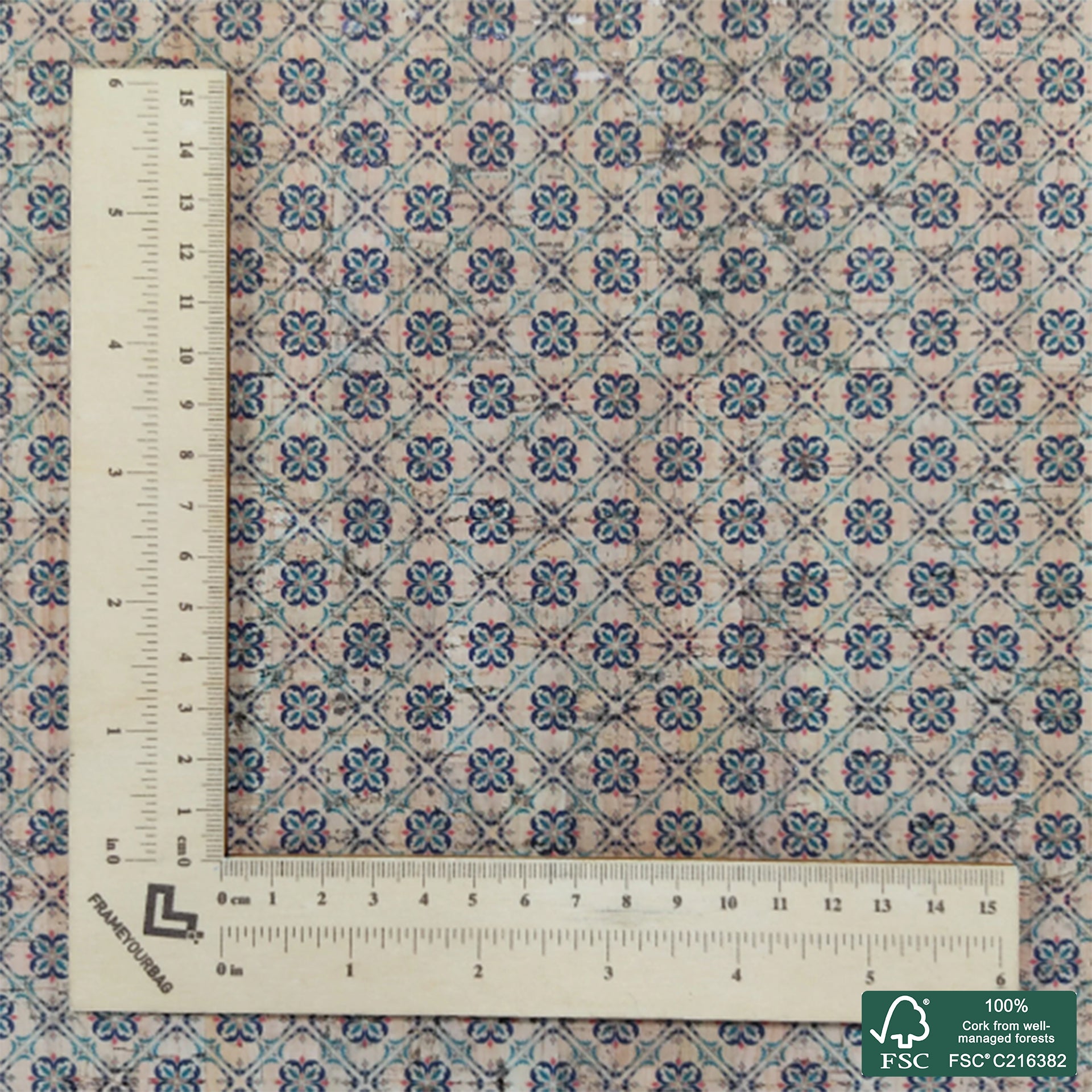 Tiles printed pattern on natural cork fabric (84)
