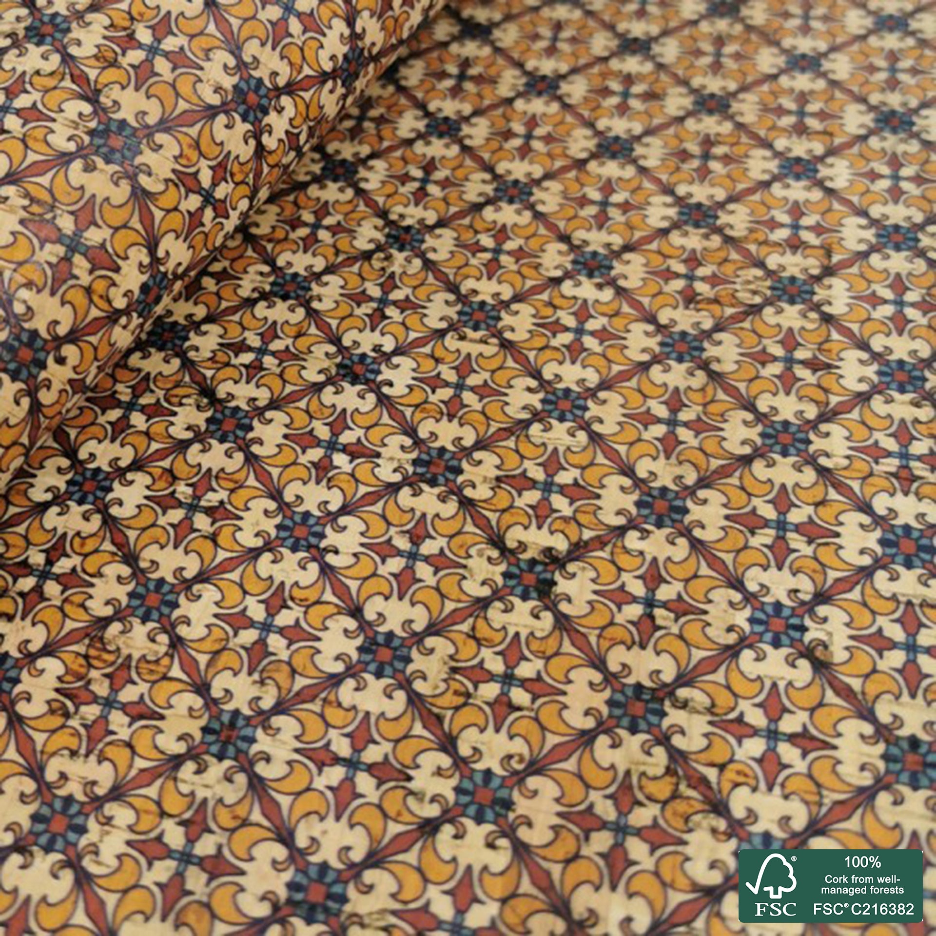 Tiles printed pattern on natural cork fabric (85)