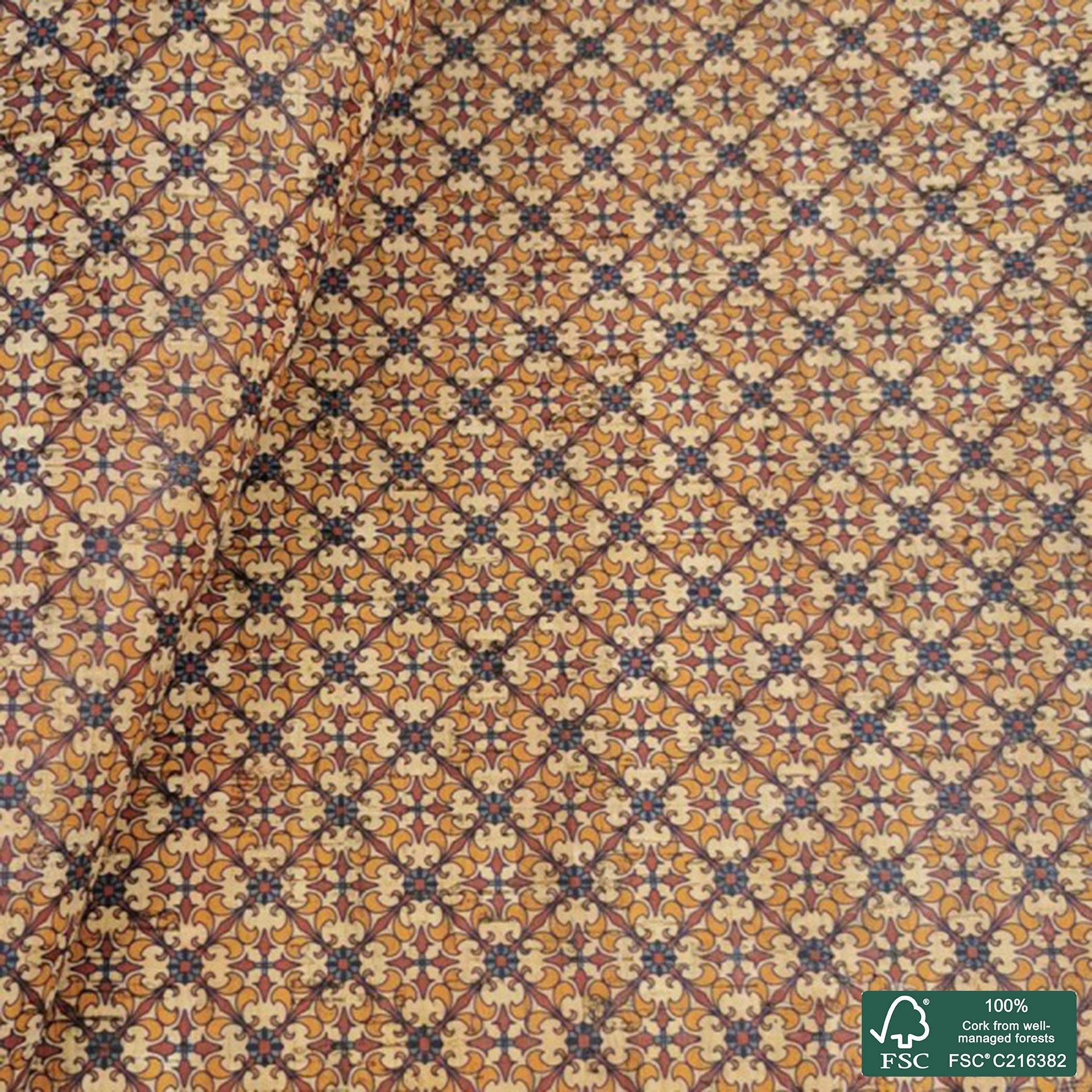 Tiles printed pattern on natural cork fabric (85)