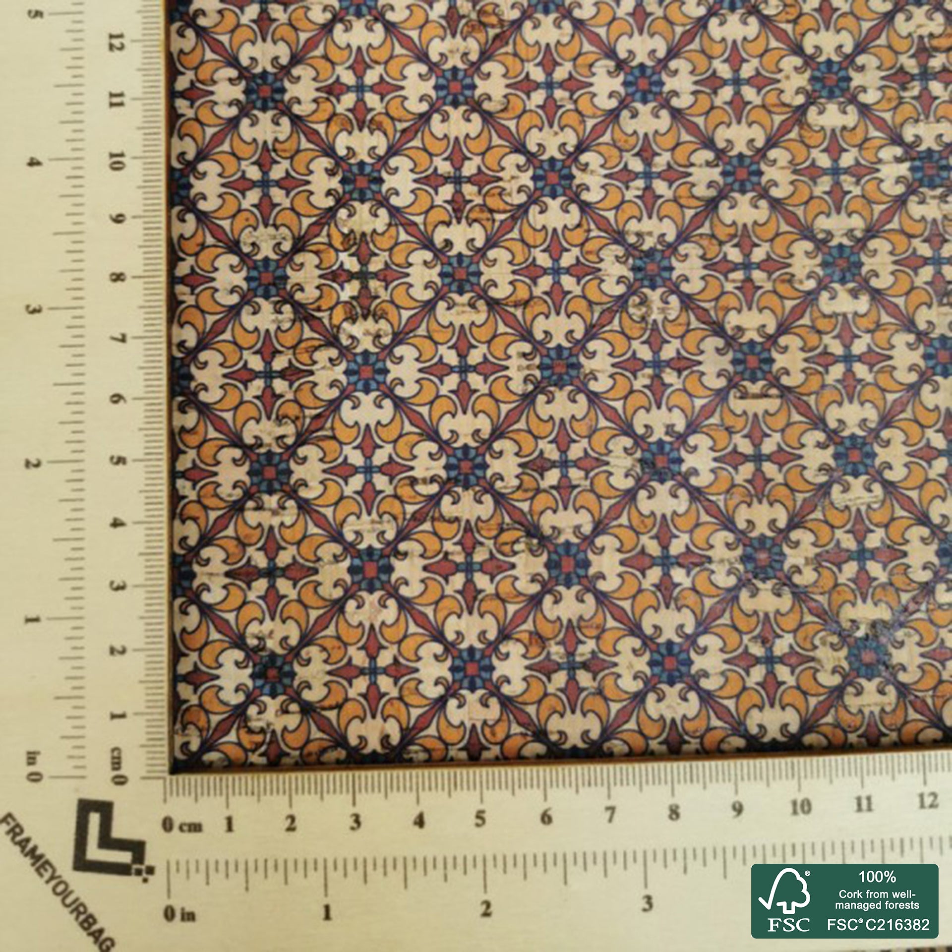 Tiles printed pattern on natural cork fabric (85)
