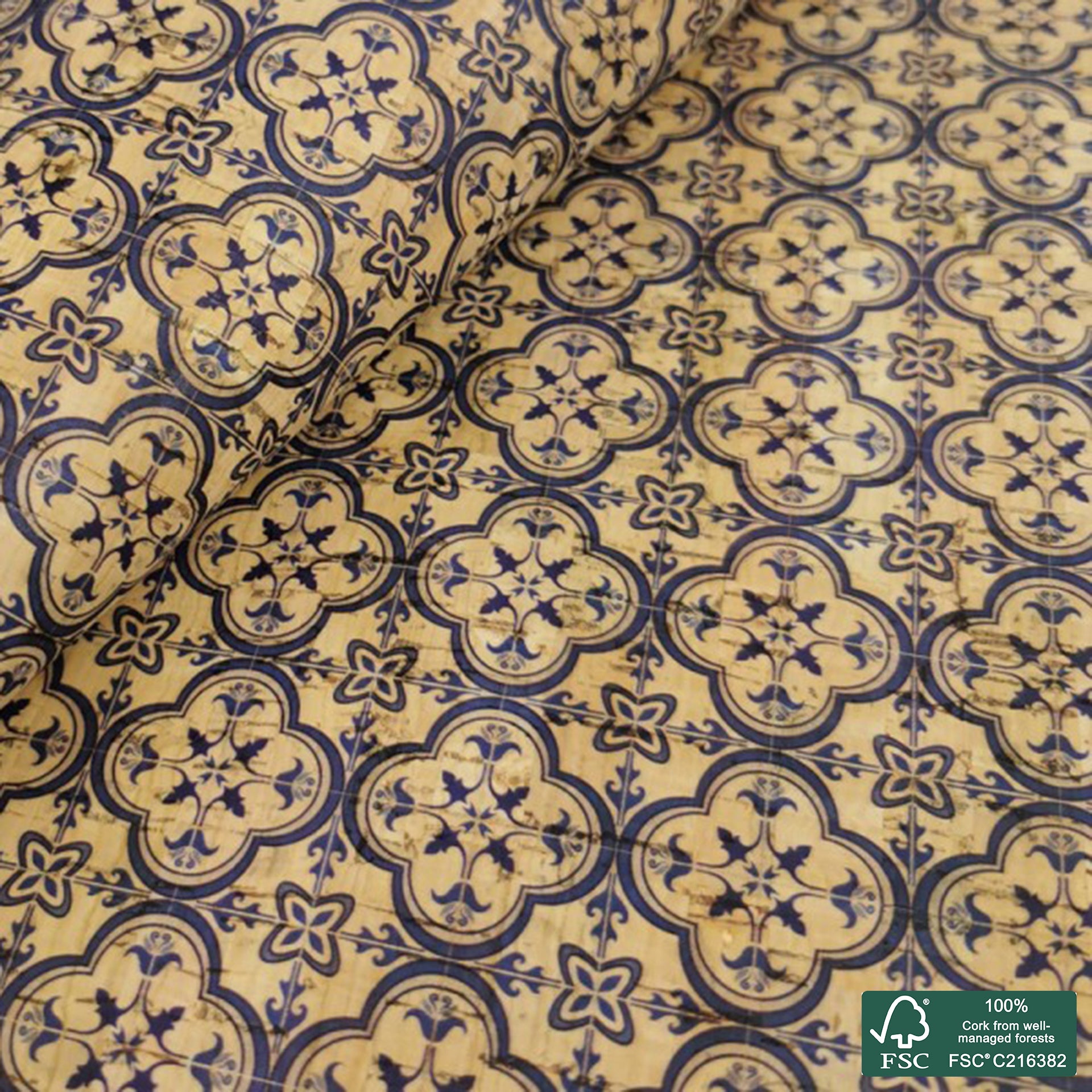 Tiles printed pattern on natural cork fabric (88)