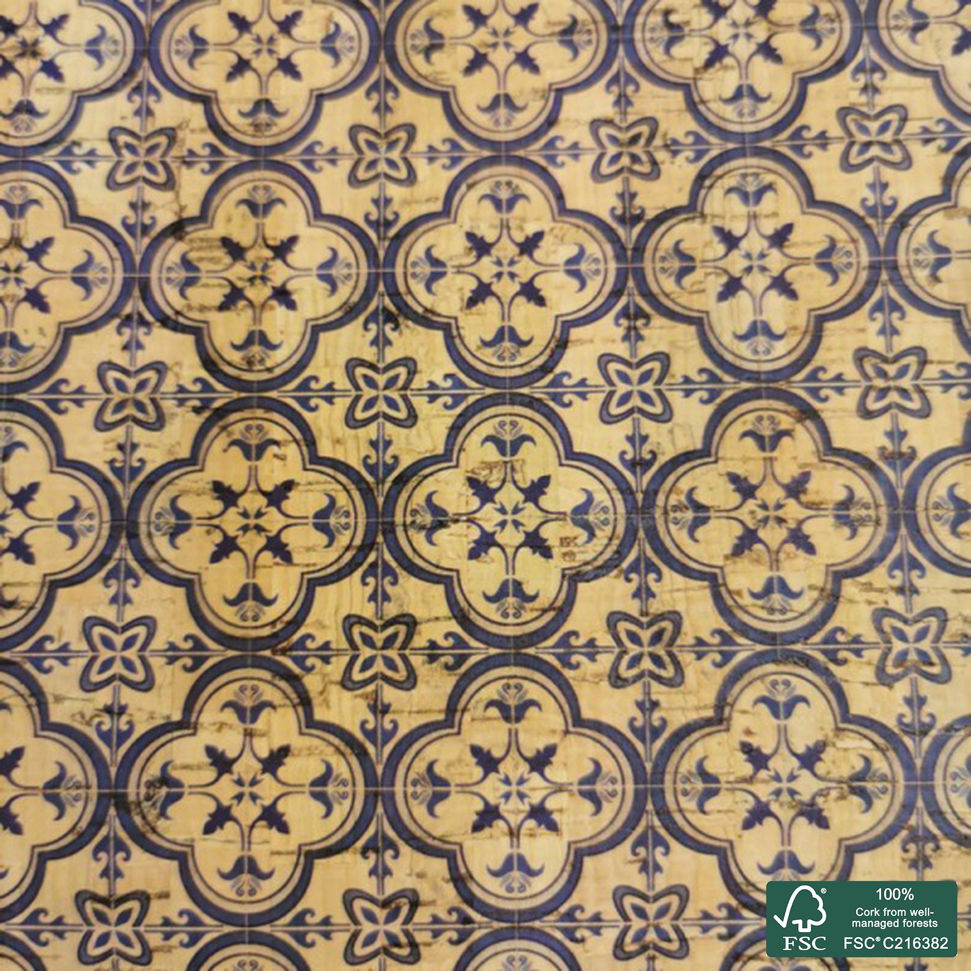 Tiles printed pattern on natural cork fabric (88)