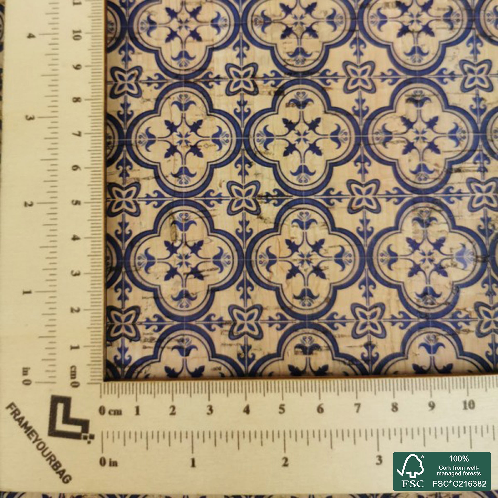 Tiles printed pattern on natural cork fabric (88)