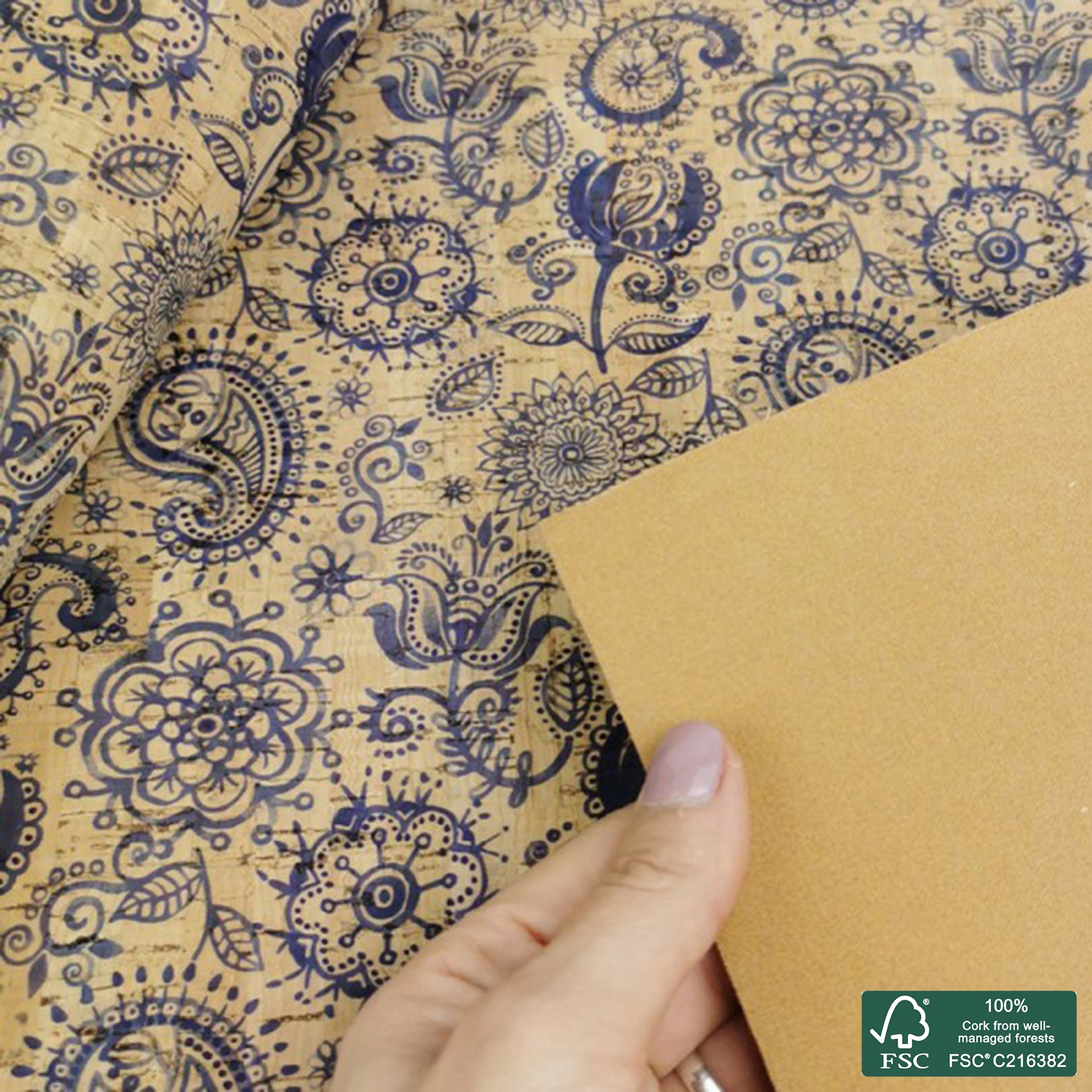 Paisley printed pattern on natural cork fabric (89)