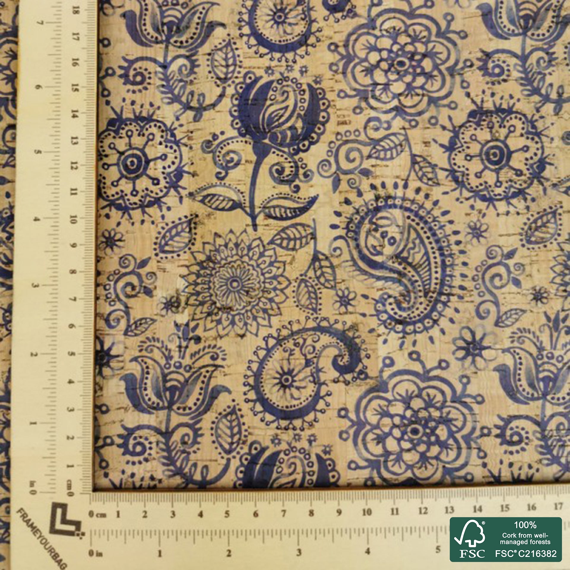 Paisley printed pattern on natural cork fabric (89)